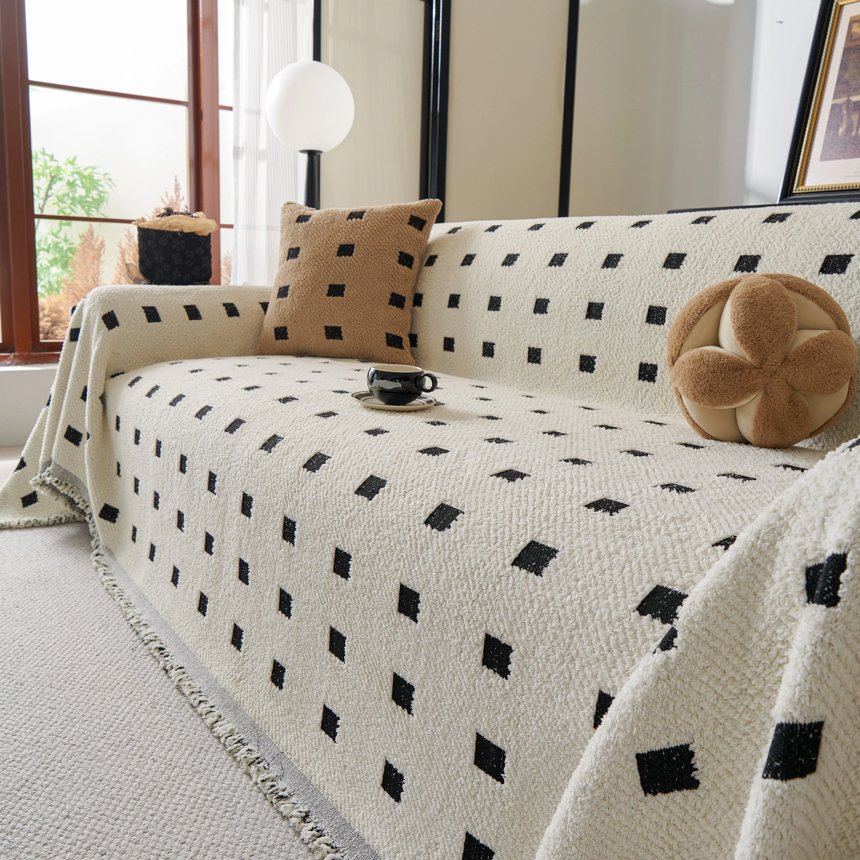 Sofa Throw Blanket with Woven Geometric Pattern & Tassels, Soft & Thick Couch Cover - Image 21