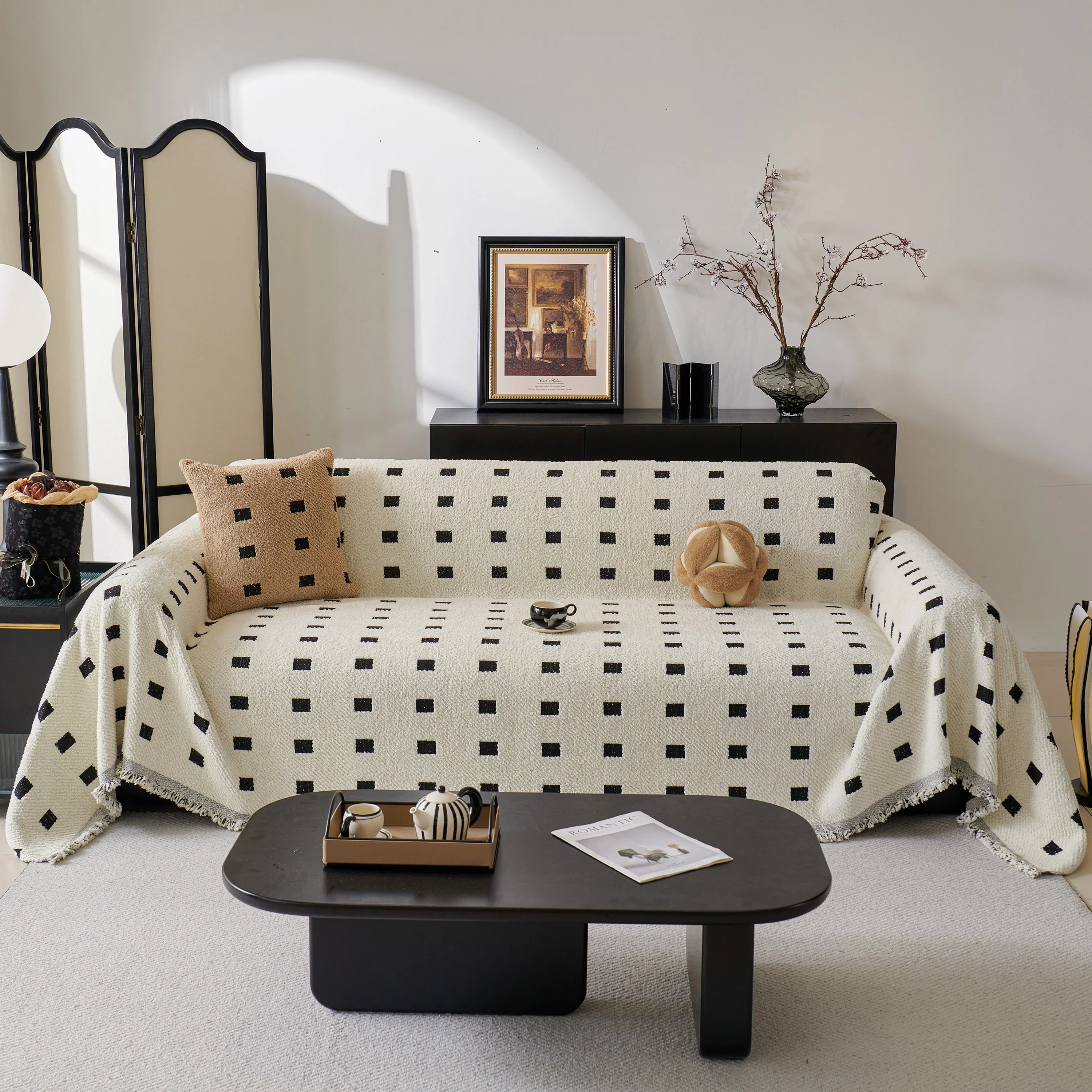 Sofa Throw Blanket with Woven Geometric Pattern & Tassels, Soft & Thick Couch Cover - Image 25