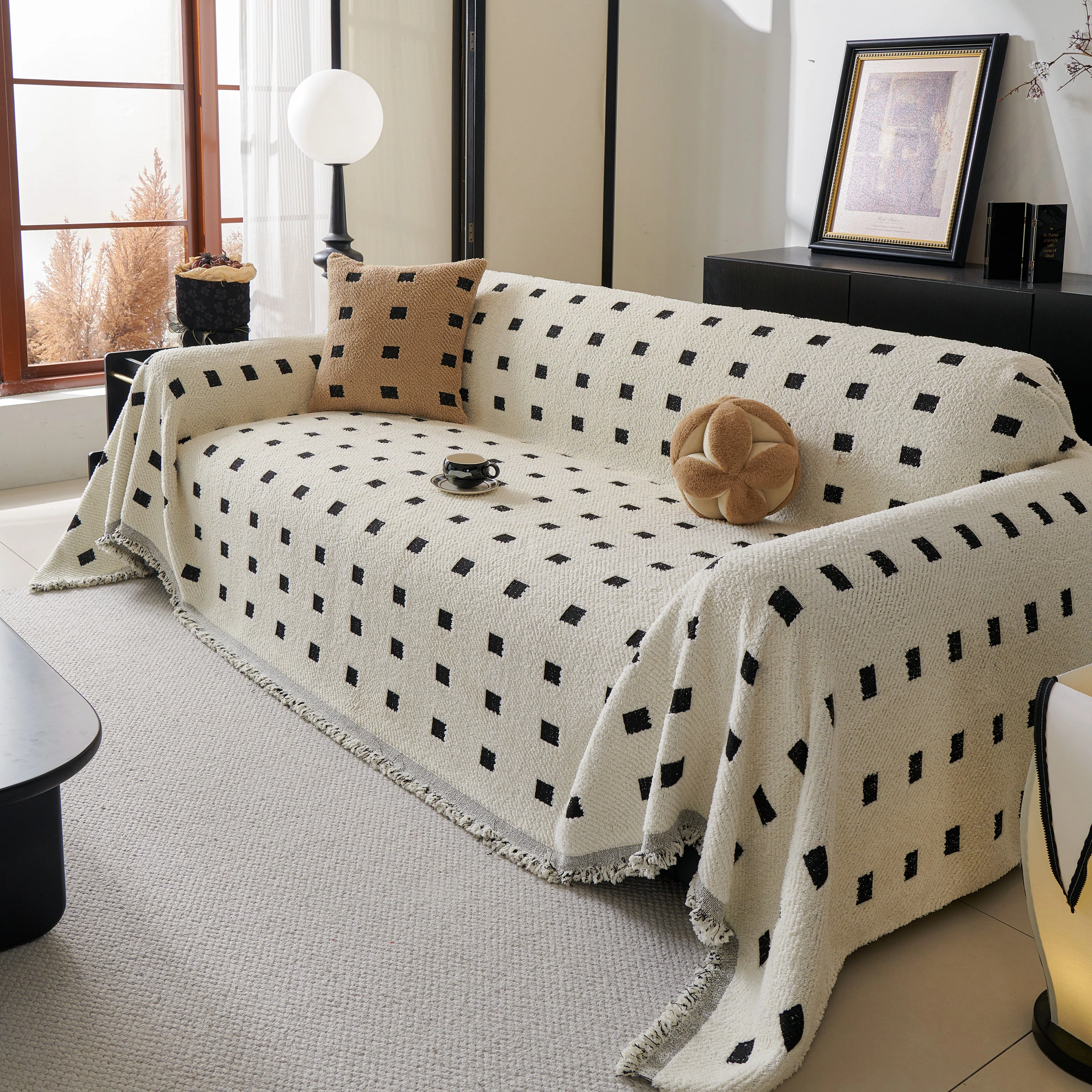 Sofa Throw Blanket with Woven Geometric Pattern & Tassels, Soft & Thick Couch Cover - Image 26
