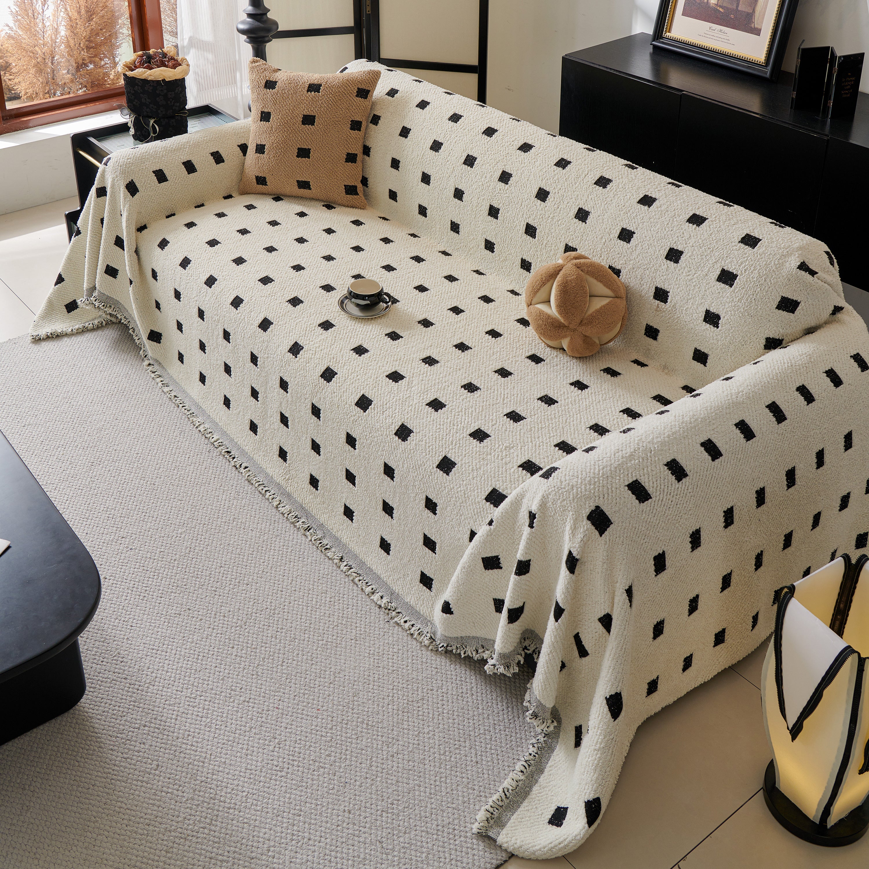 Sofa Throw Blanket with Woven Geometric Pattern & Tassels, Soft & Thick Couch Cover - Image 27