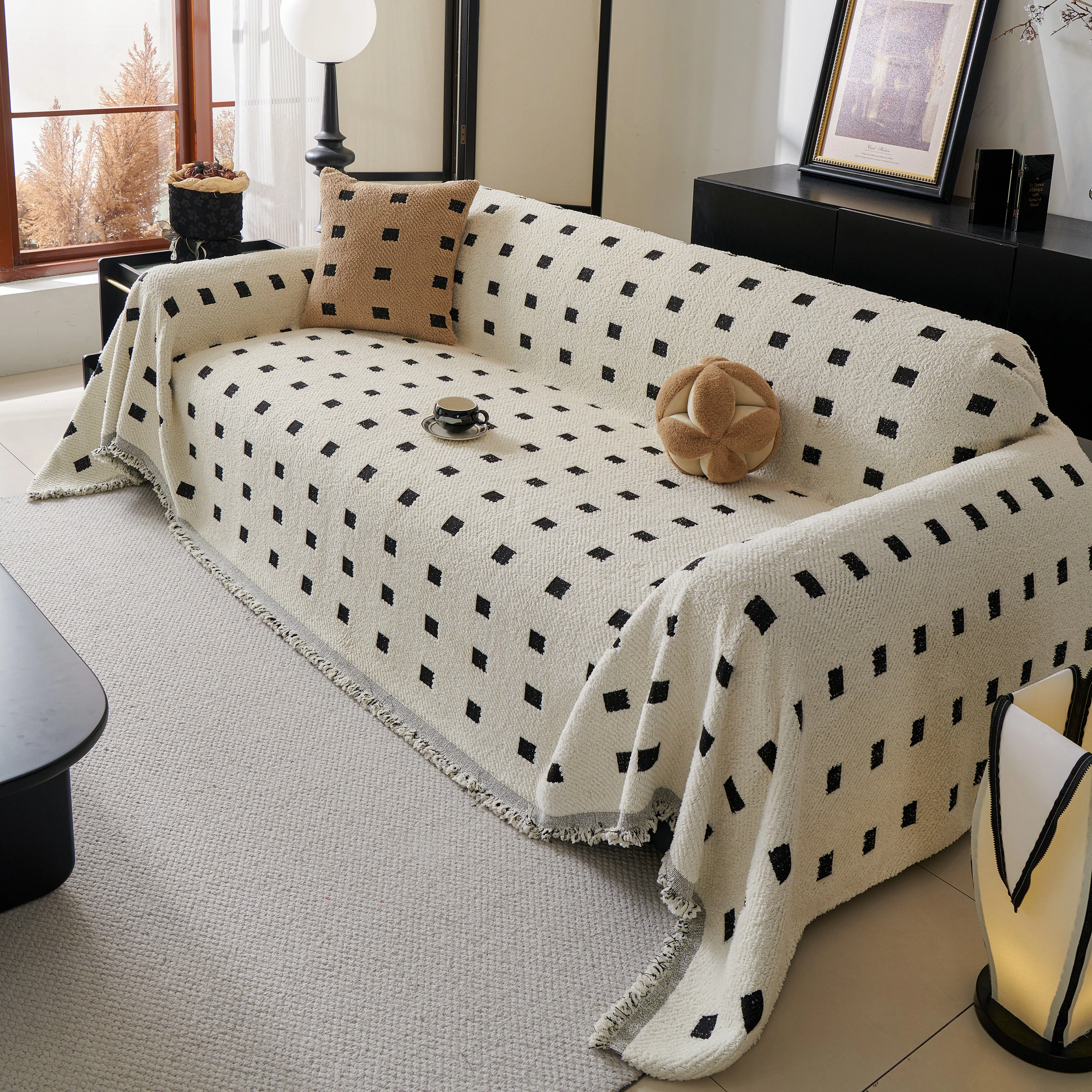 Sofa Throw Blanket with Woven Geometric Pattern & Tassels, Soft & Thick Couch Cover - Image 28