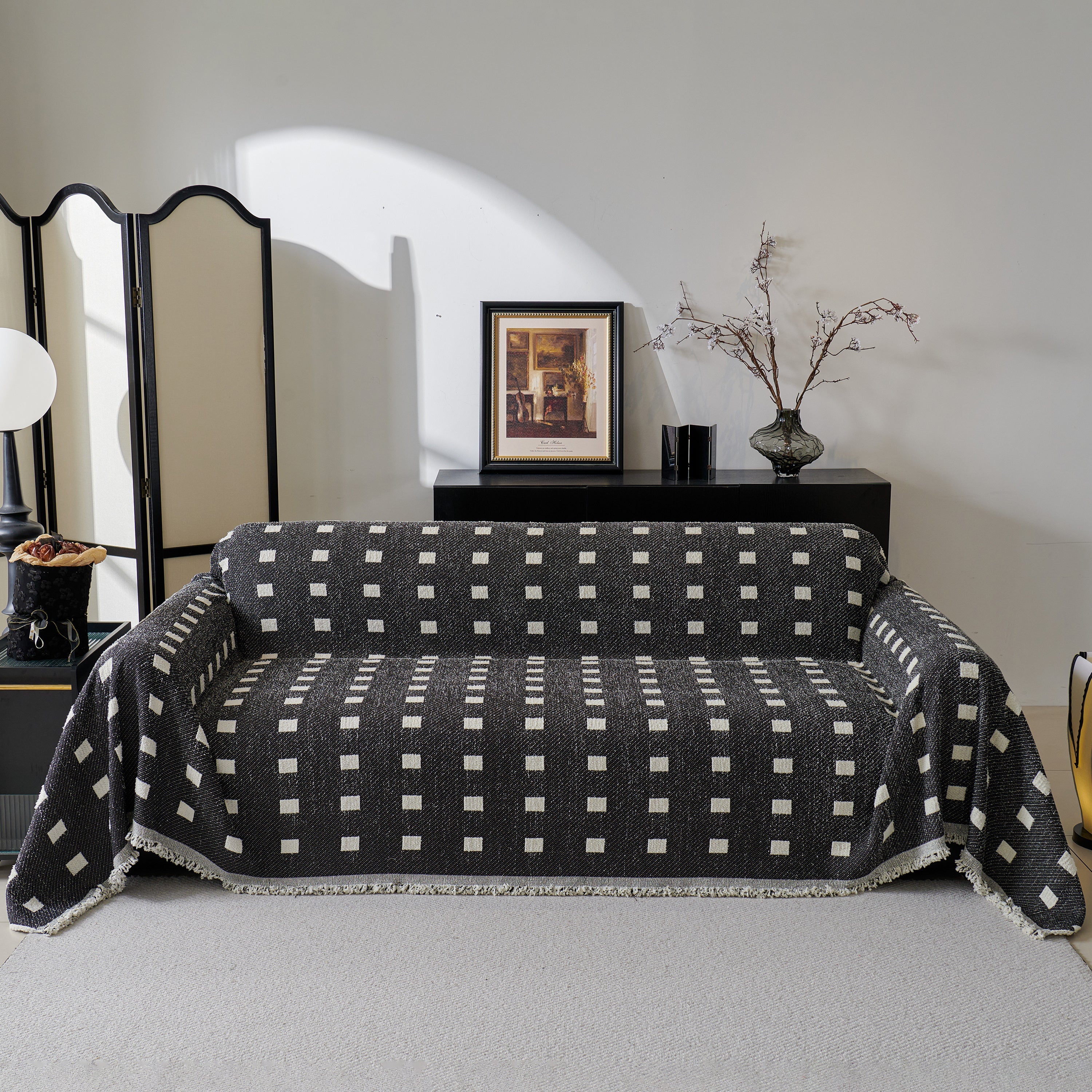 Sofa Throw Blanket with Woven Geometric Pattern & Tassels, Soft & Thick Couch Cover - Image 29