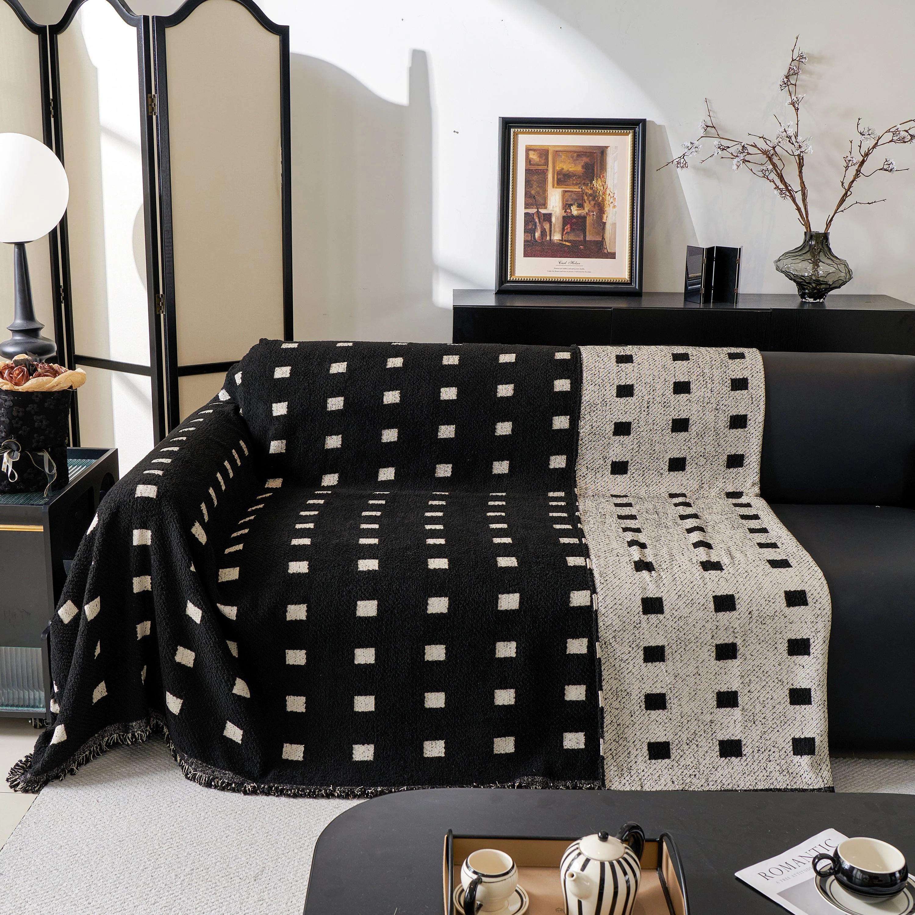 Sofa Throw Blanket with Woven Geometric Pattern & Tassels, Soft & Thick Couch Cover - Image 33