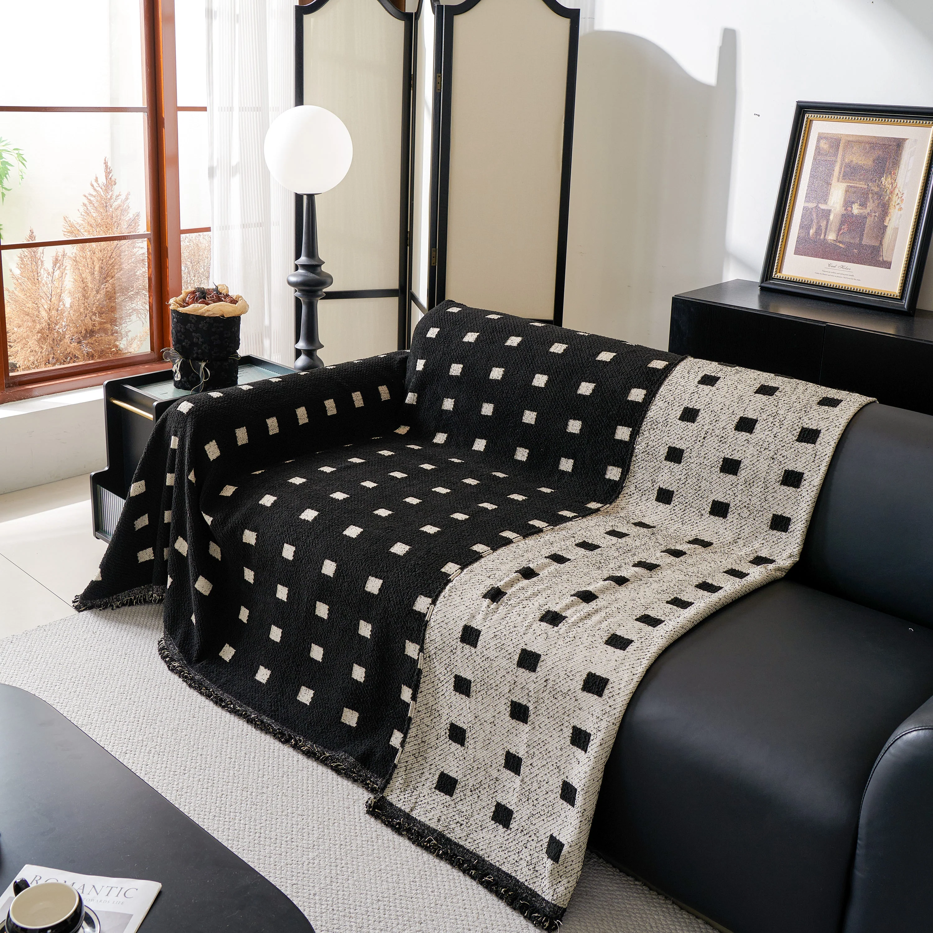 Sofa Throw Blanket with Woven Geometric Pattern & Tassels, Soft & Thick Couch Cover - Image 34