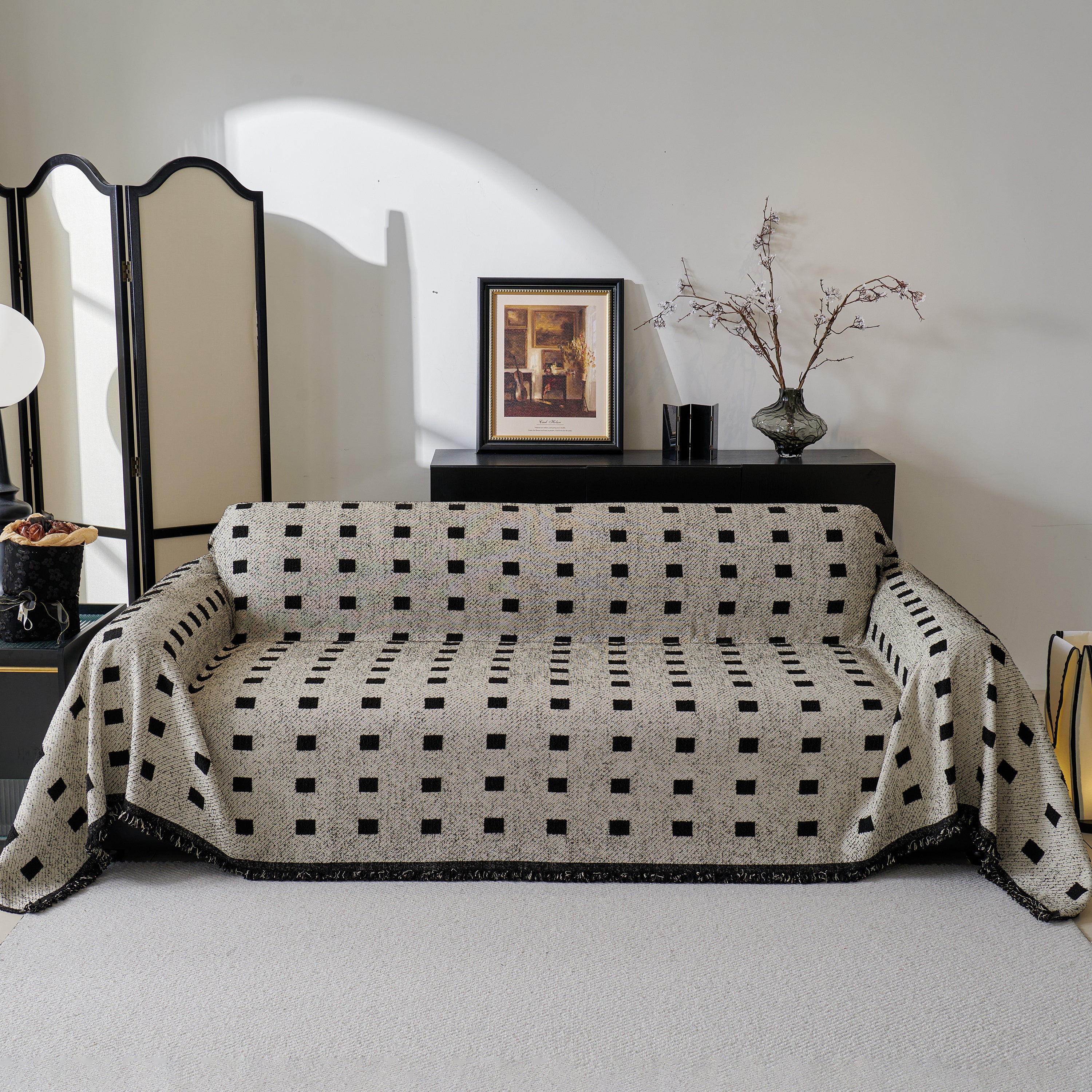 Sofa Throw Blanket with Woven Geometric Pattern & Tassels, Soft & Thick Couch Cover - Image 35