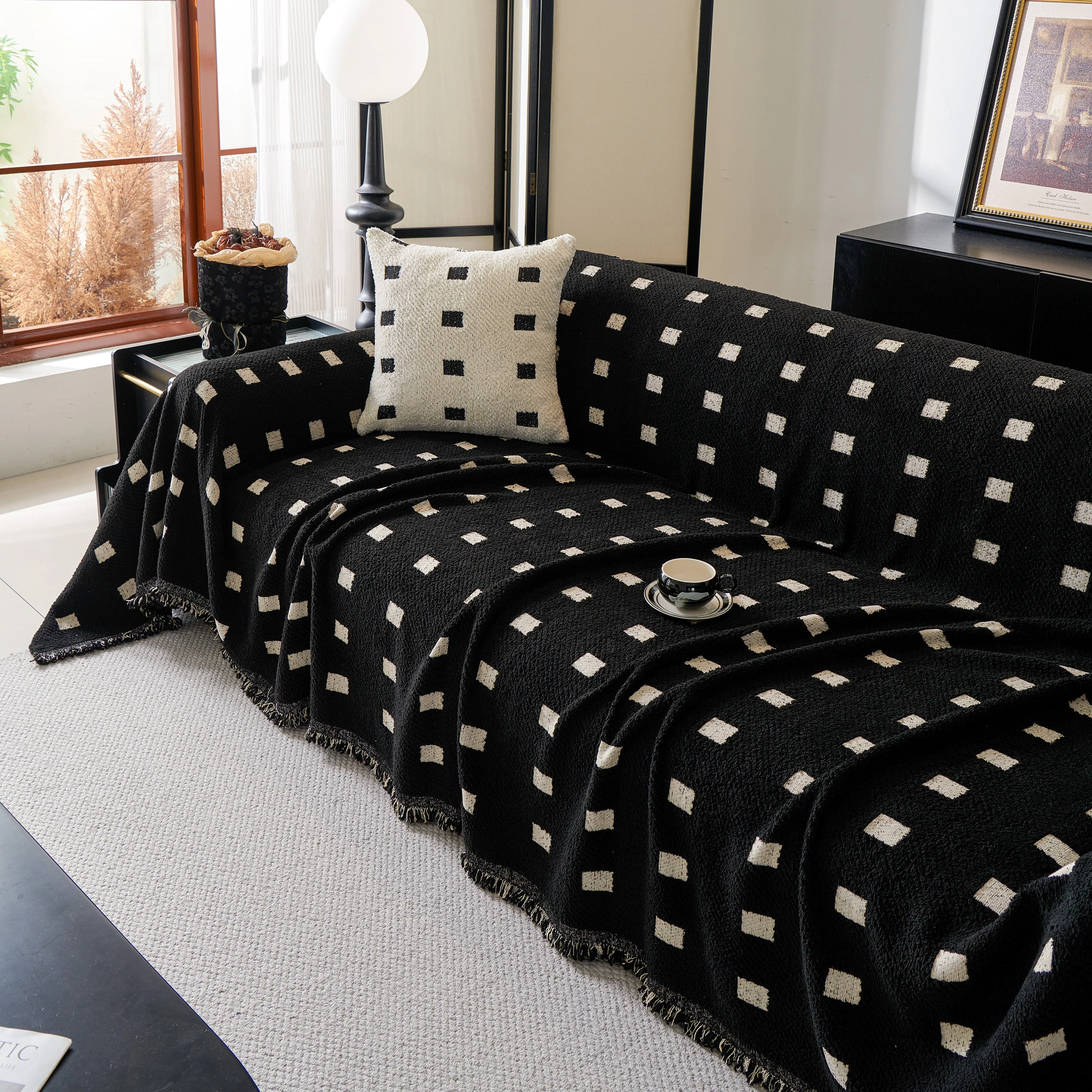 Sofa Throw Blanket with Woven Geometric Pattern & Tassels, Soft & Thick Couch Cover - Image 43