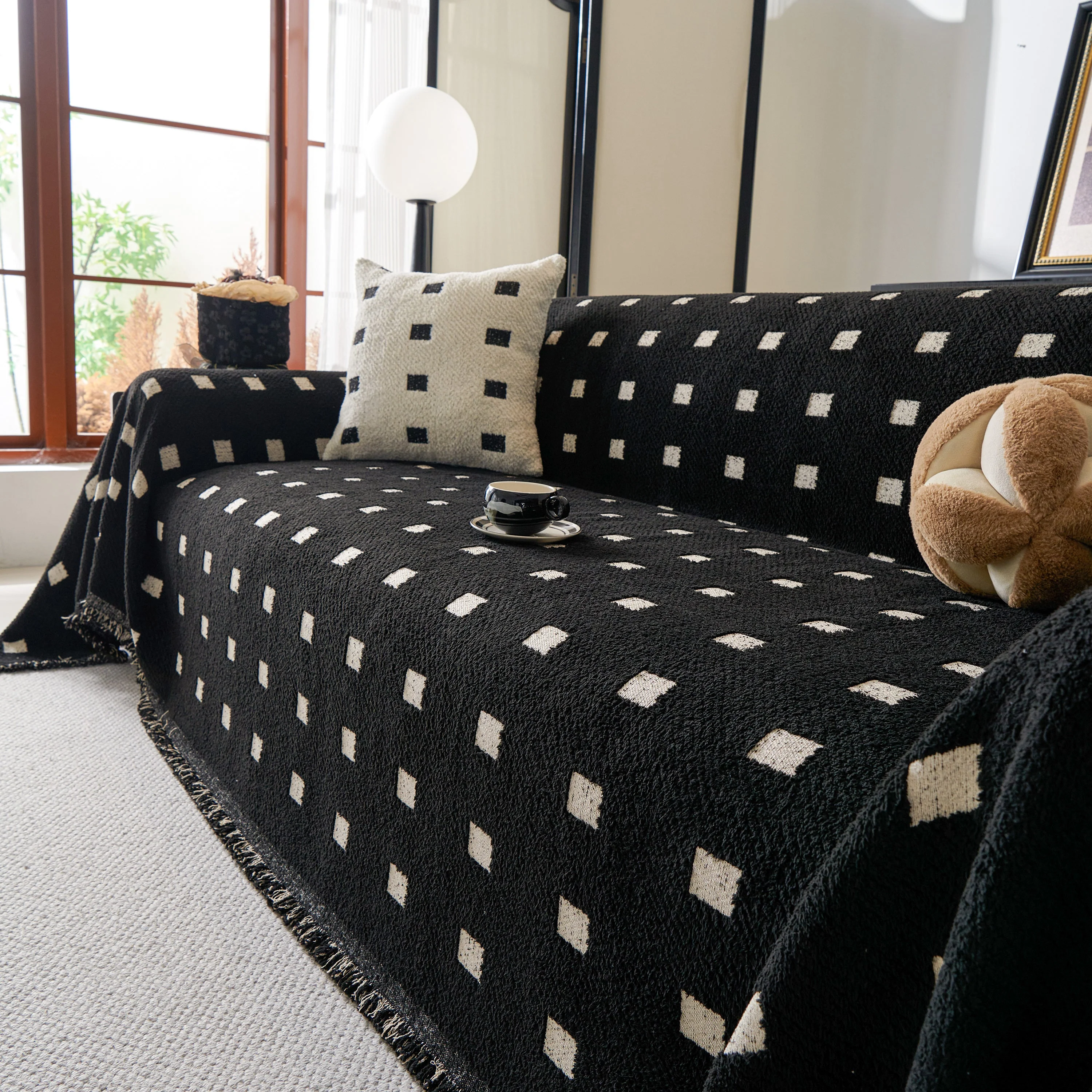 Sofa Throw Blanket with Woven Geometric Pattern & Tassels, Soft & Thick Couch Cover - Image 44
