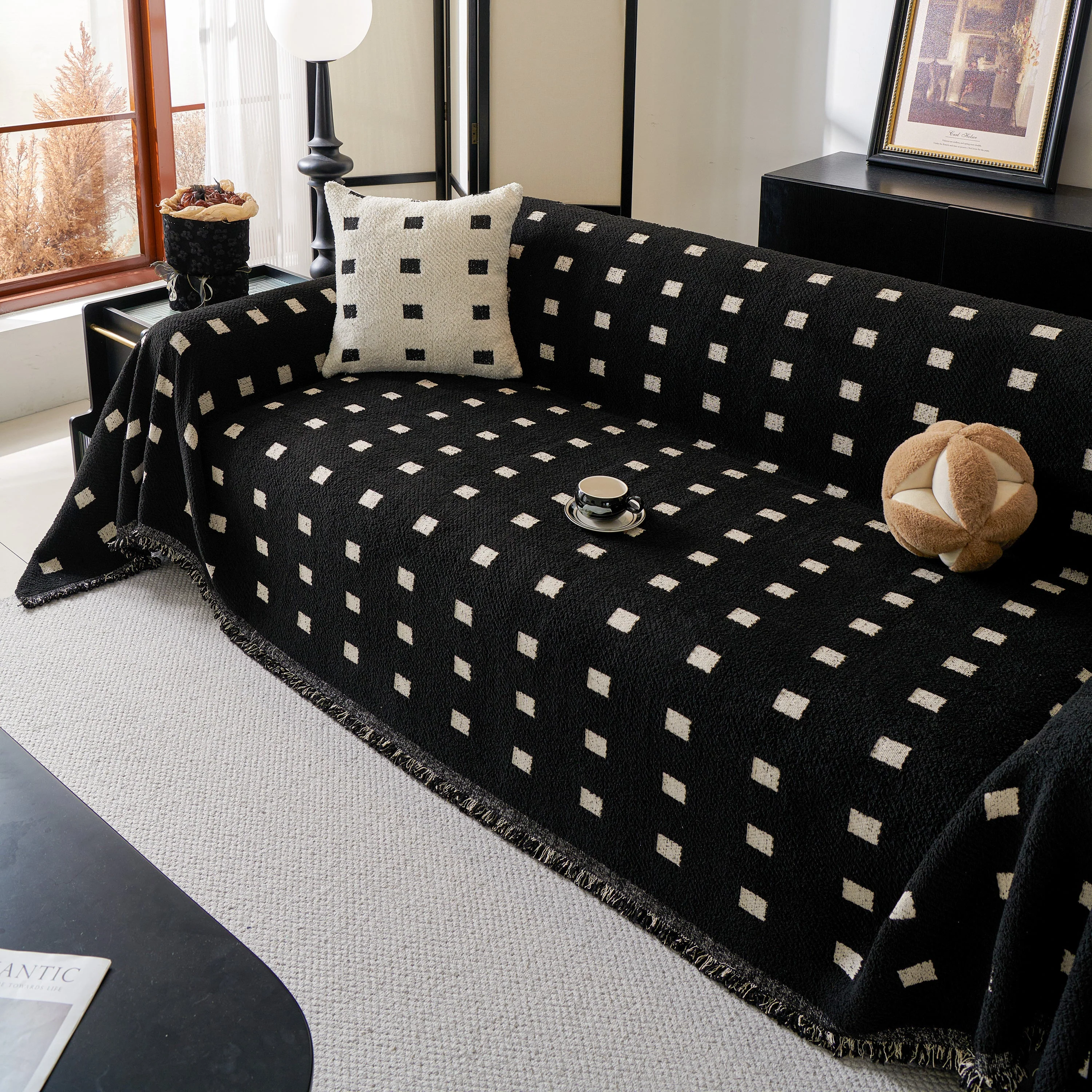 Sofa Throw Blanket with Woven Geometric Pattern & Tassels, Soft & Thick Couch Cover - Image 46