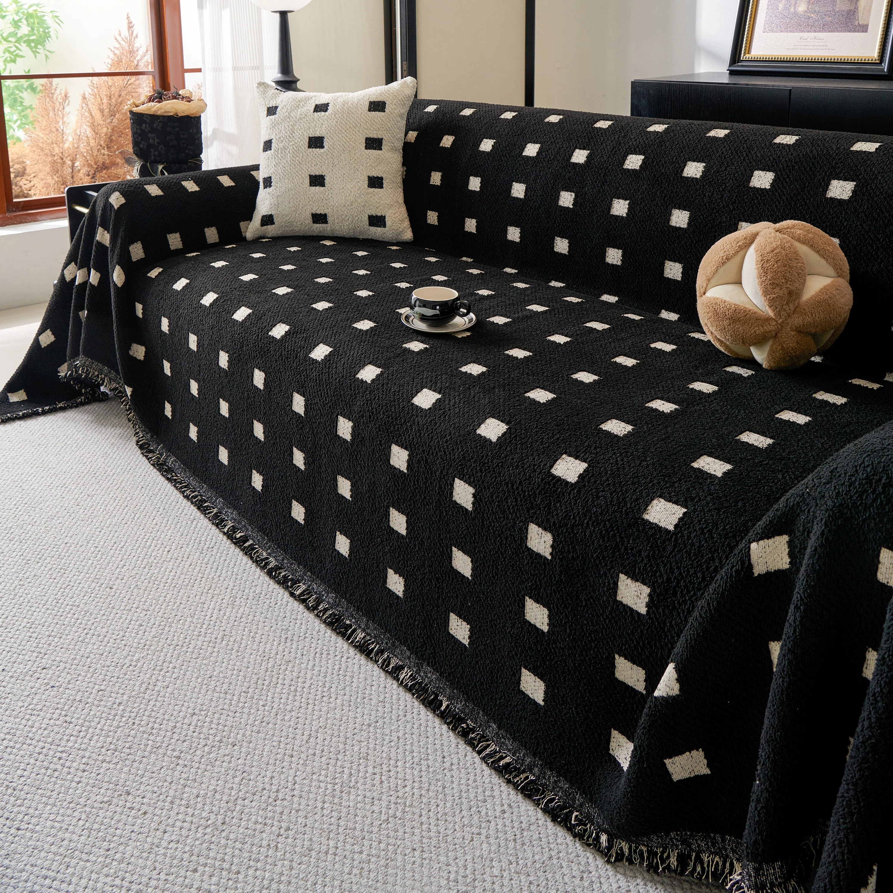 Sofa Throw Blanket with Woven Geometric Pattern & Tassels, Soft & Thick Couch Cover - Image 47