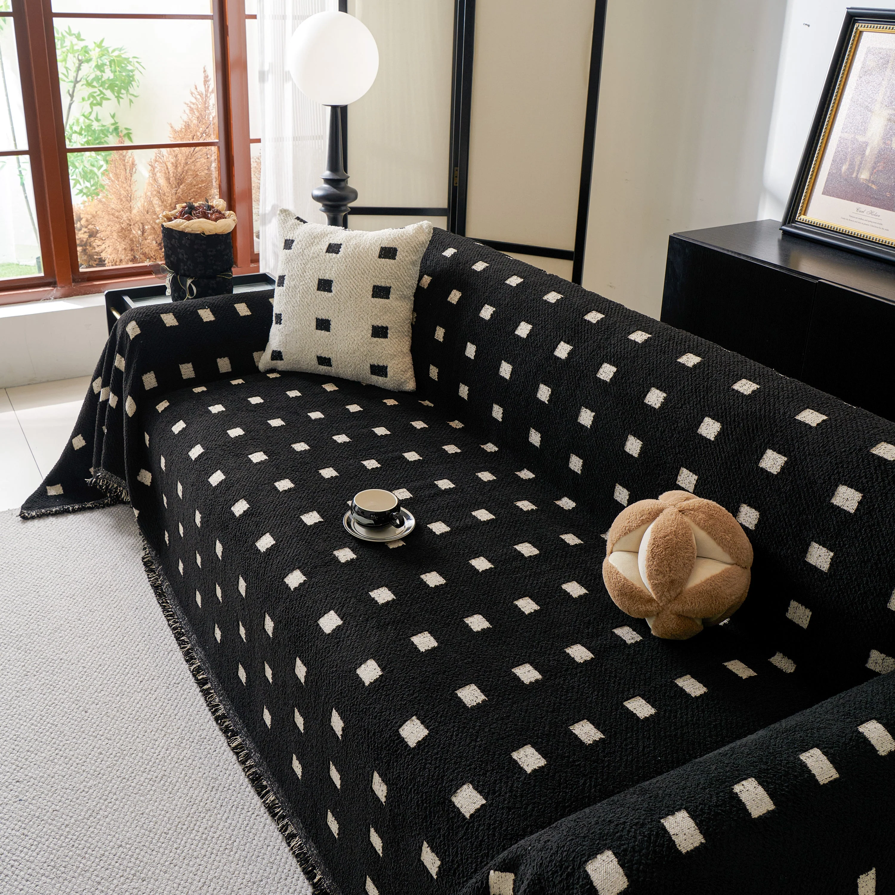 Sofa Throw Blanket with Woven Geometric Pattern & Tassels, Soft & Thick Couch Cover - Image 49