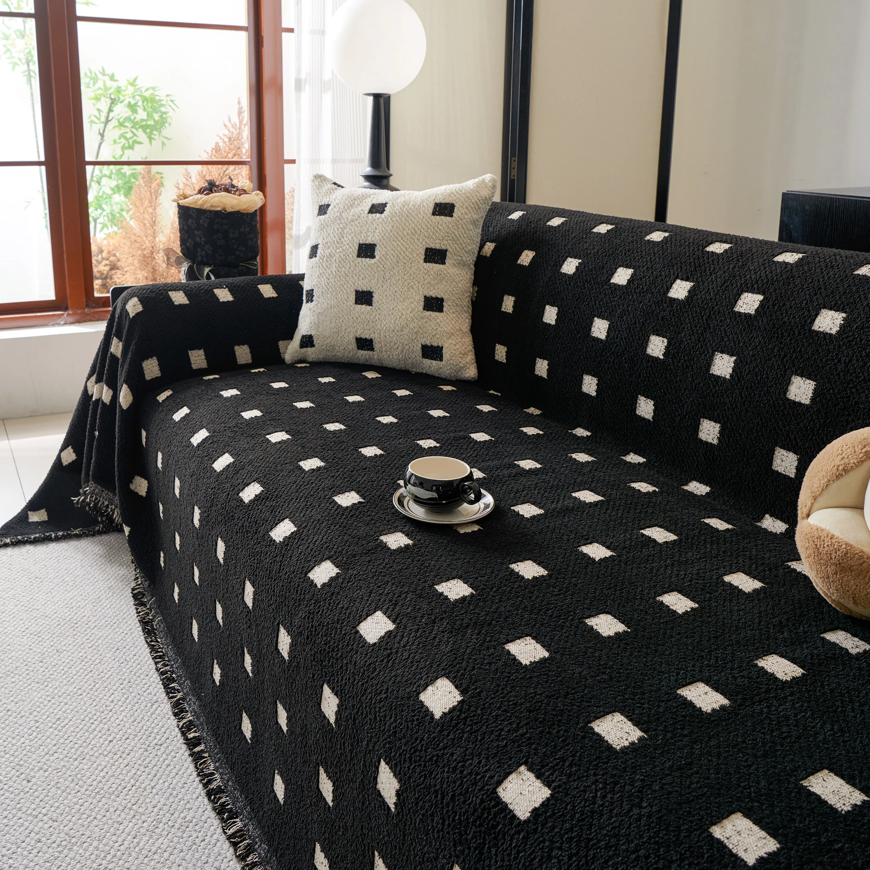 Sofa Throw Blanket with Woven Geometric Pattern & Tassels, Soft & Thick Couch Cover - Image 51