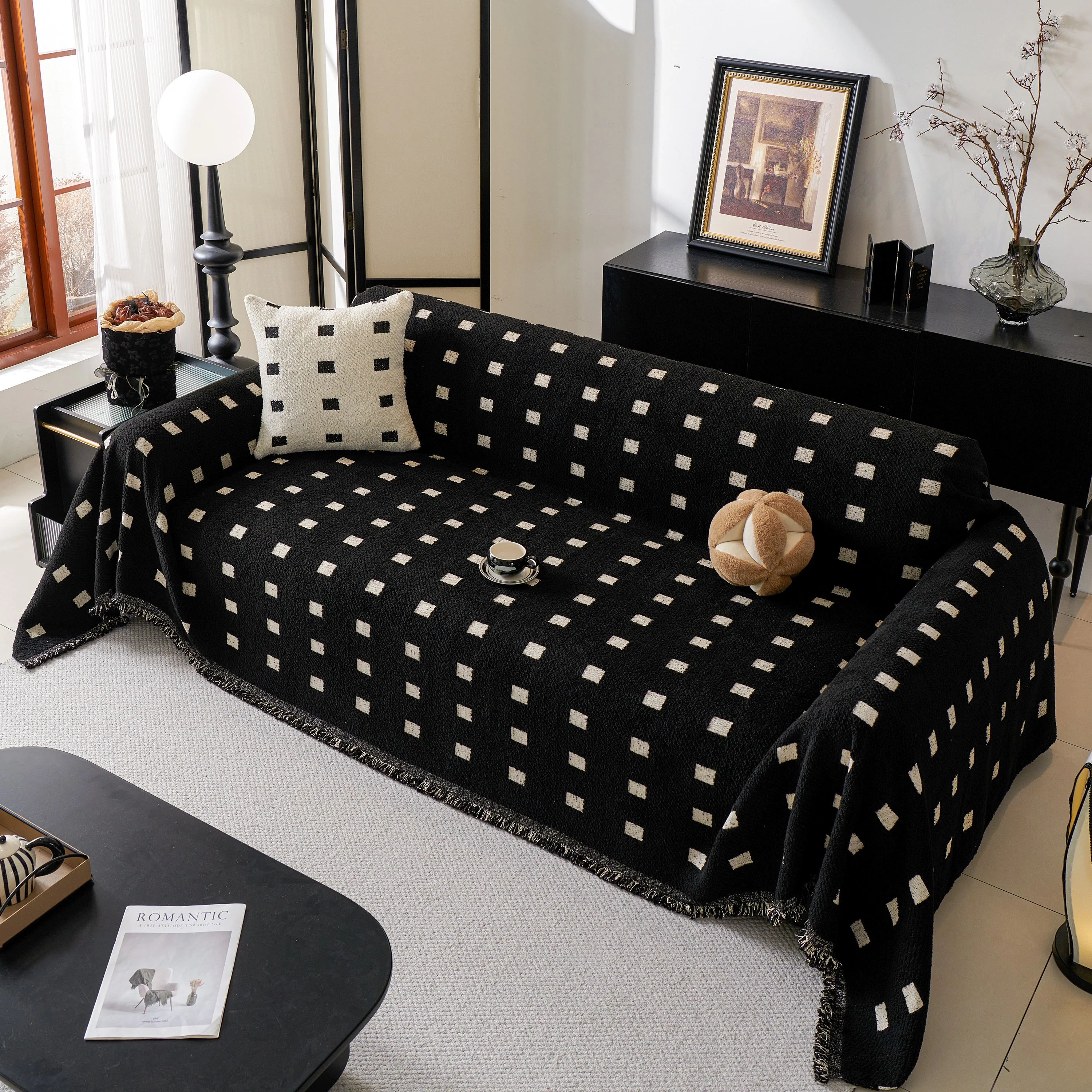 Sofa Throw Blanket with Woven Geometric Pattern & Tassels, Soft & Thick Couch Cover - Image 52