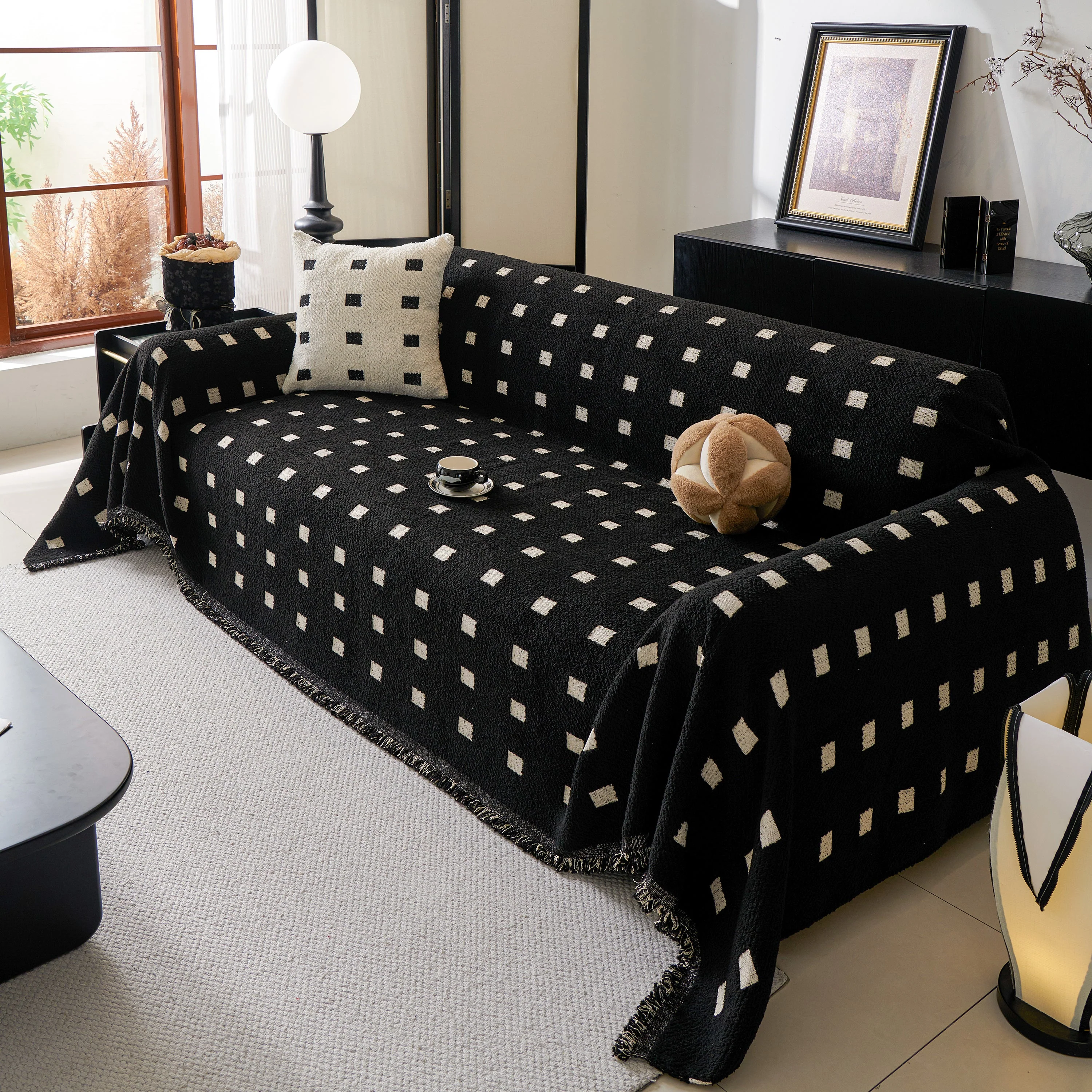 Sofa Throw Blanket with Woven Geometric Pattern & Tassels, Soft & Thick Couch Cover - Image 53
