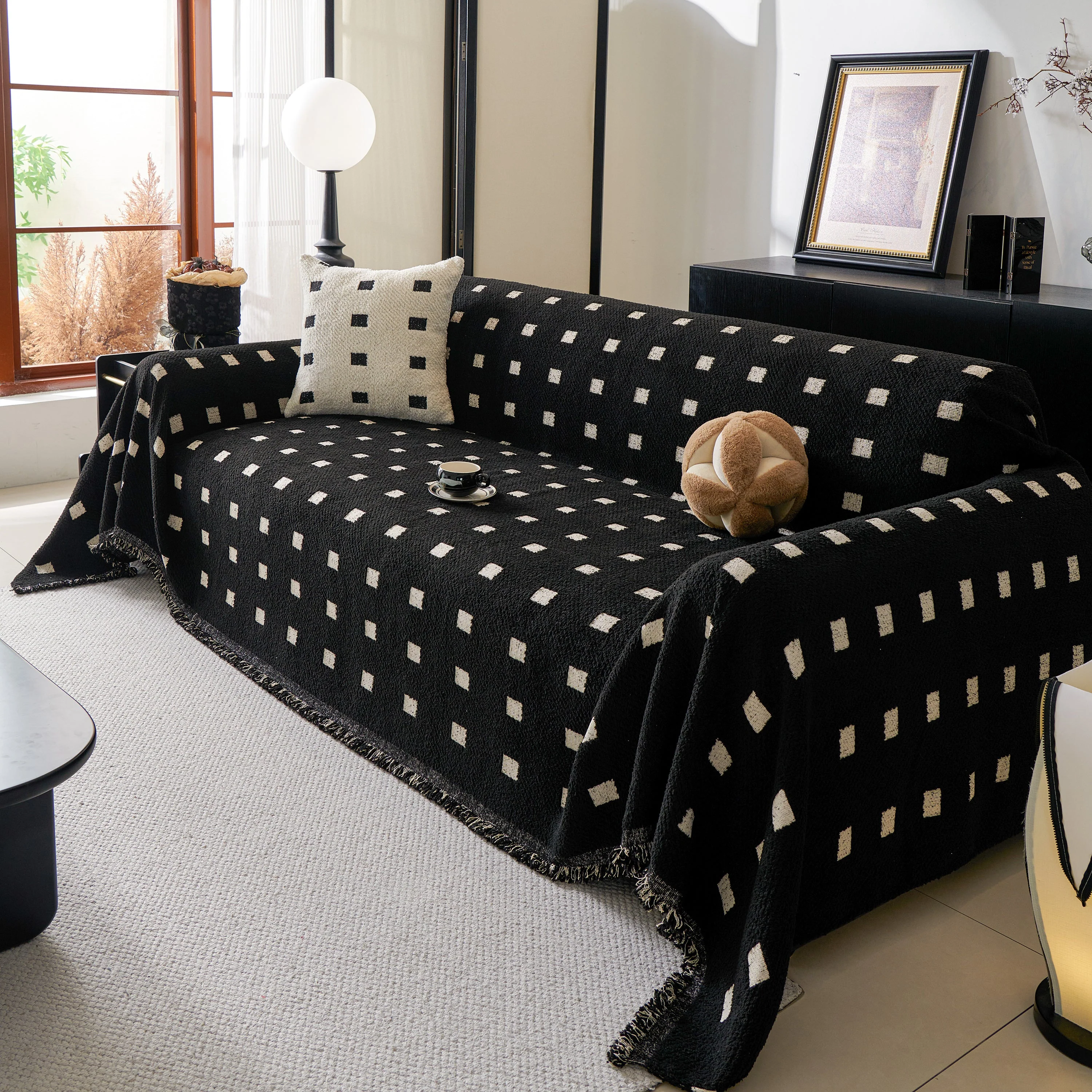 Sofa Throw Blanket with Woven Geometric Pattern & Tassels, Soft & Thick Couch Cover - Image 54