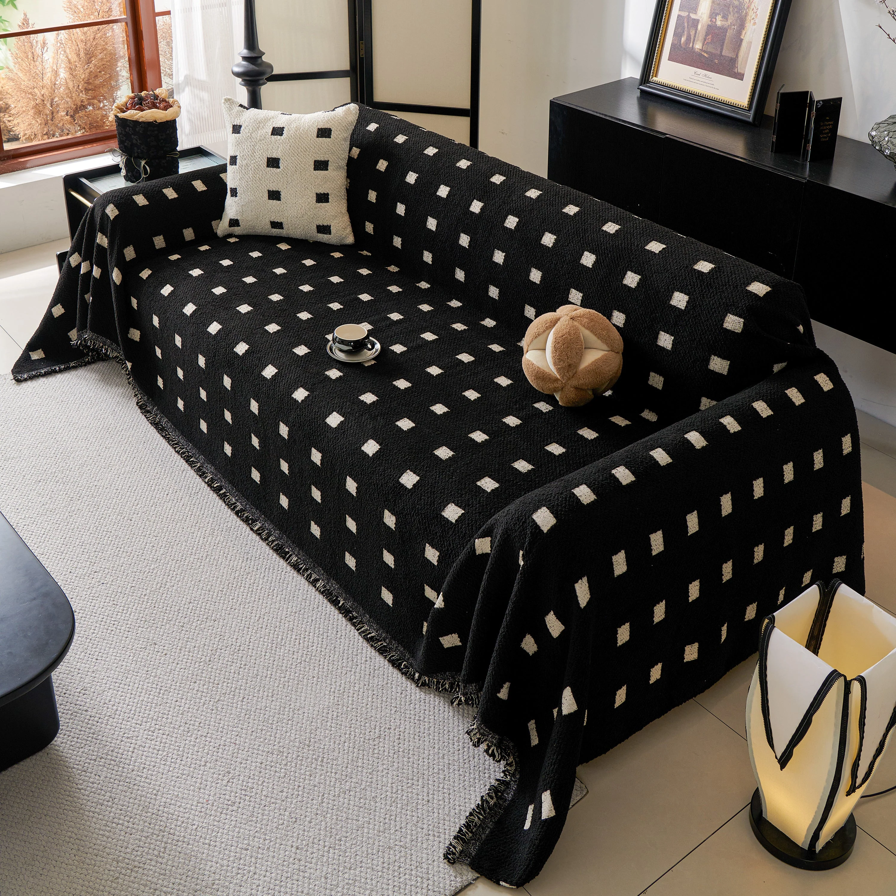 Sofa Throw Blanket with Woven Geometric Pattern & Tassels, Soft & Thick Couch Cover - Image 55