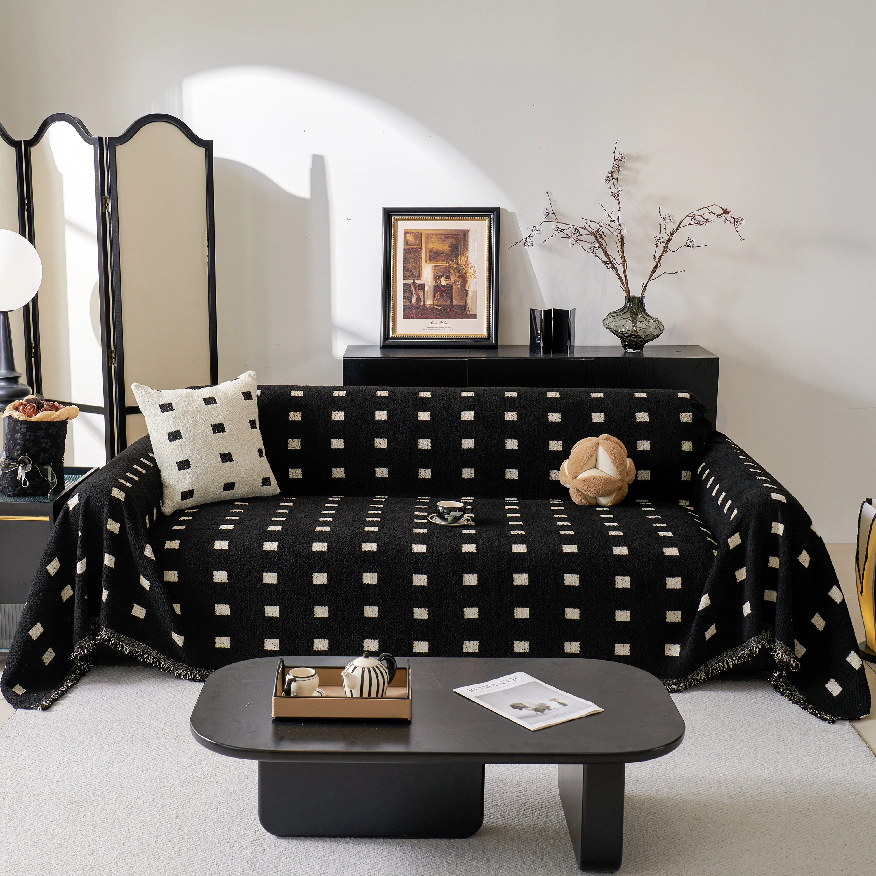 Sofa Throw Blanket with Woven Geometric Pattern & Tassels, Soft & Thick Couch Cover - Image 56