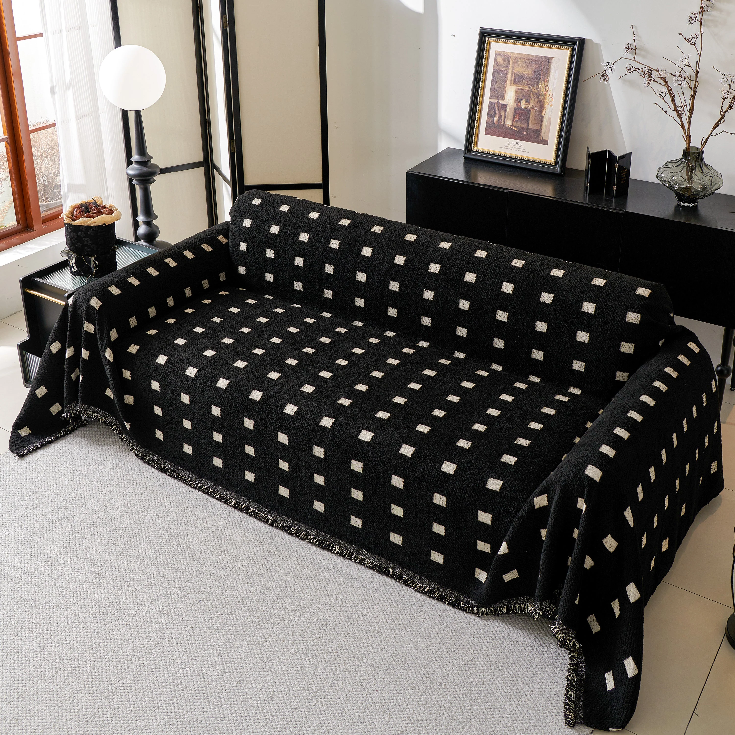 Sofa Throw Blanket with Woven Geometric Pattern & Tassels, Soft & Thick Couch Cover - Image 58