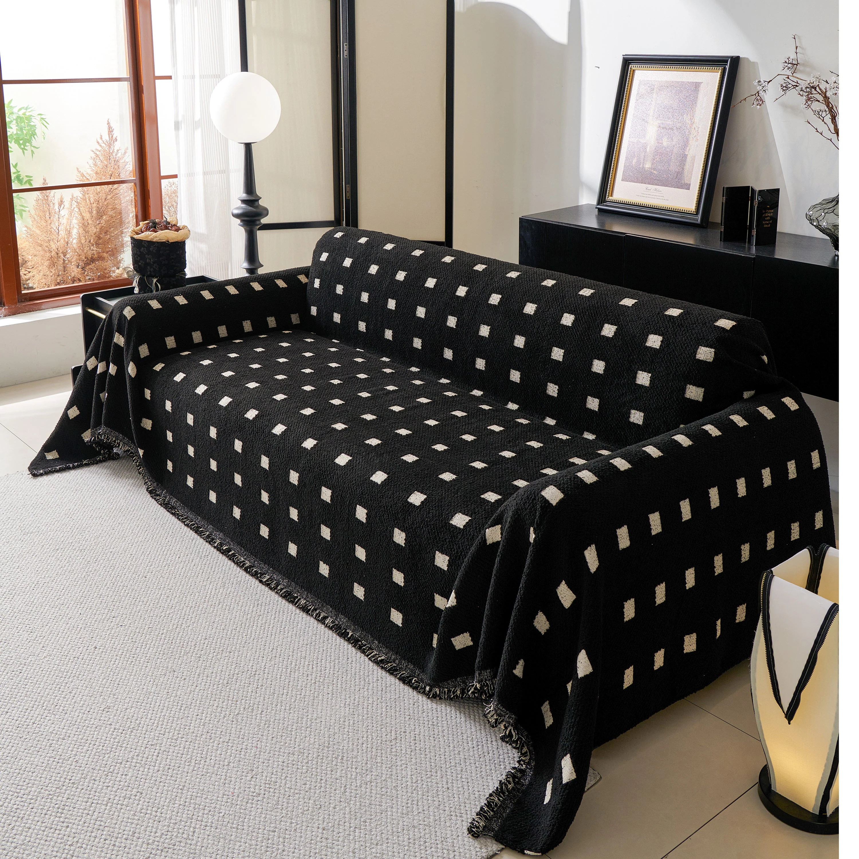 Sofa Throw Blanket with Woven Geometric Pattern & Tassels, Soft & Thick Couch Cover - Image 59