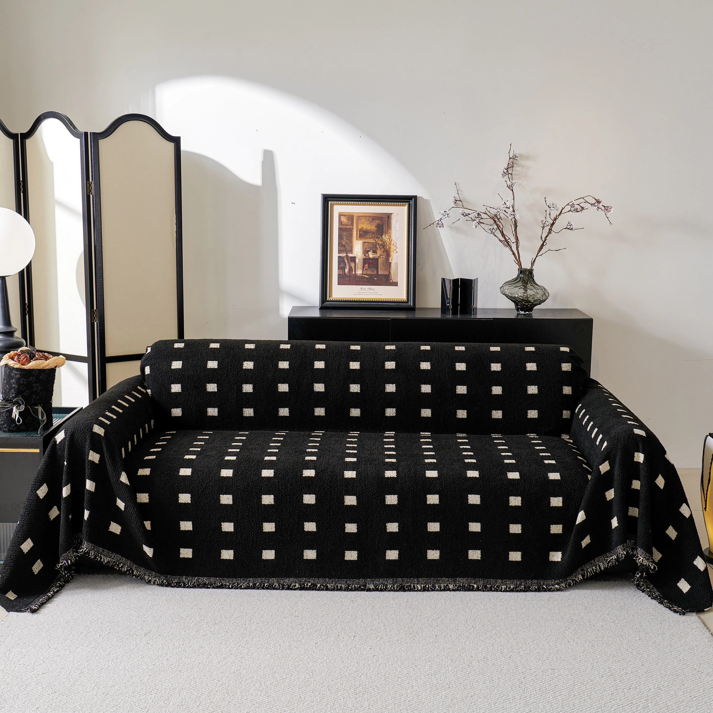 Sofa Throw Blanket with Woven Geometric Pattern & Tassels, Soft & Thick Couch Cover - Image 60