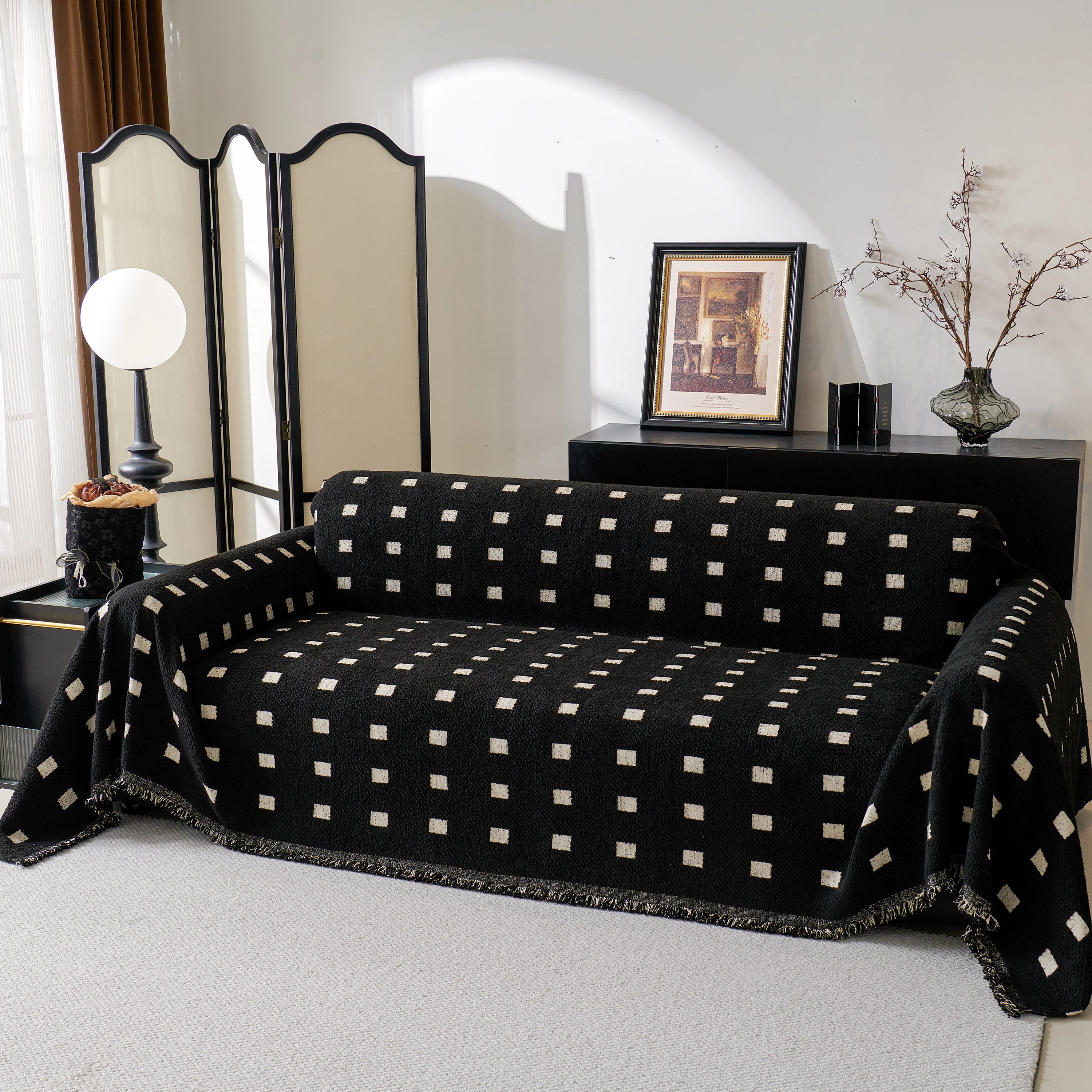 Sofa Throw Blanket with Woven Geometric Pattern & Tassels, Soft & Thick Couch Cover - Image 61