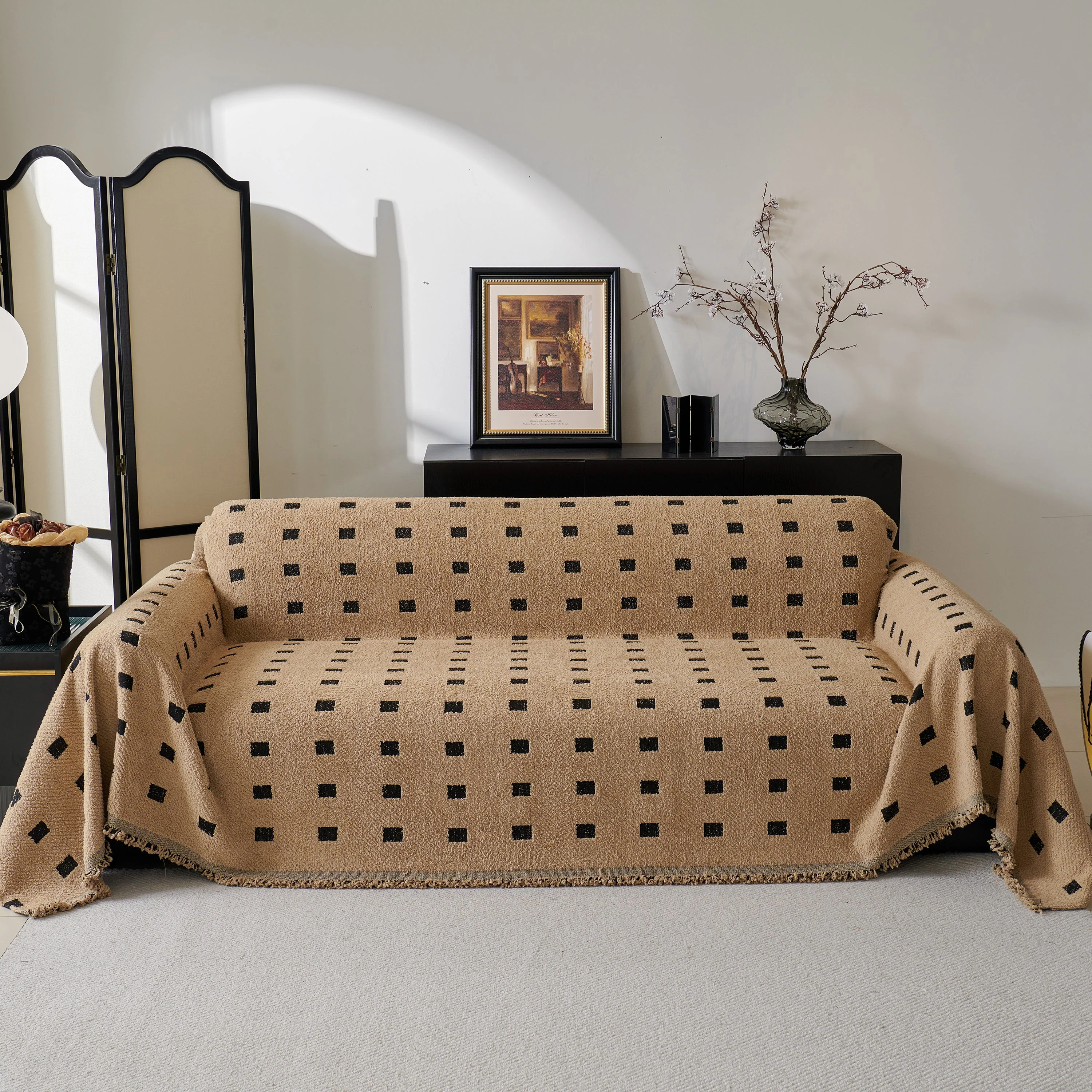 Sofa Throw Blanket with Woven Geometric Pattern & Tassels, Soft & Thick Couch Cover - Image 62