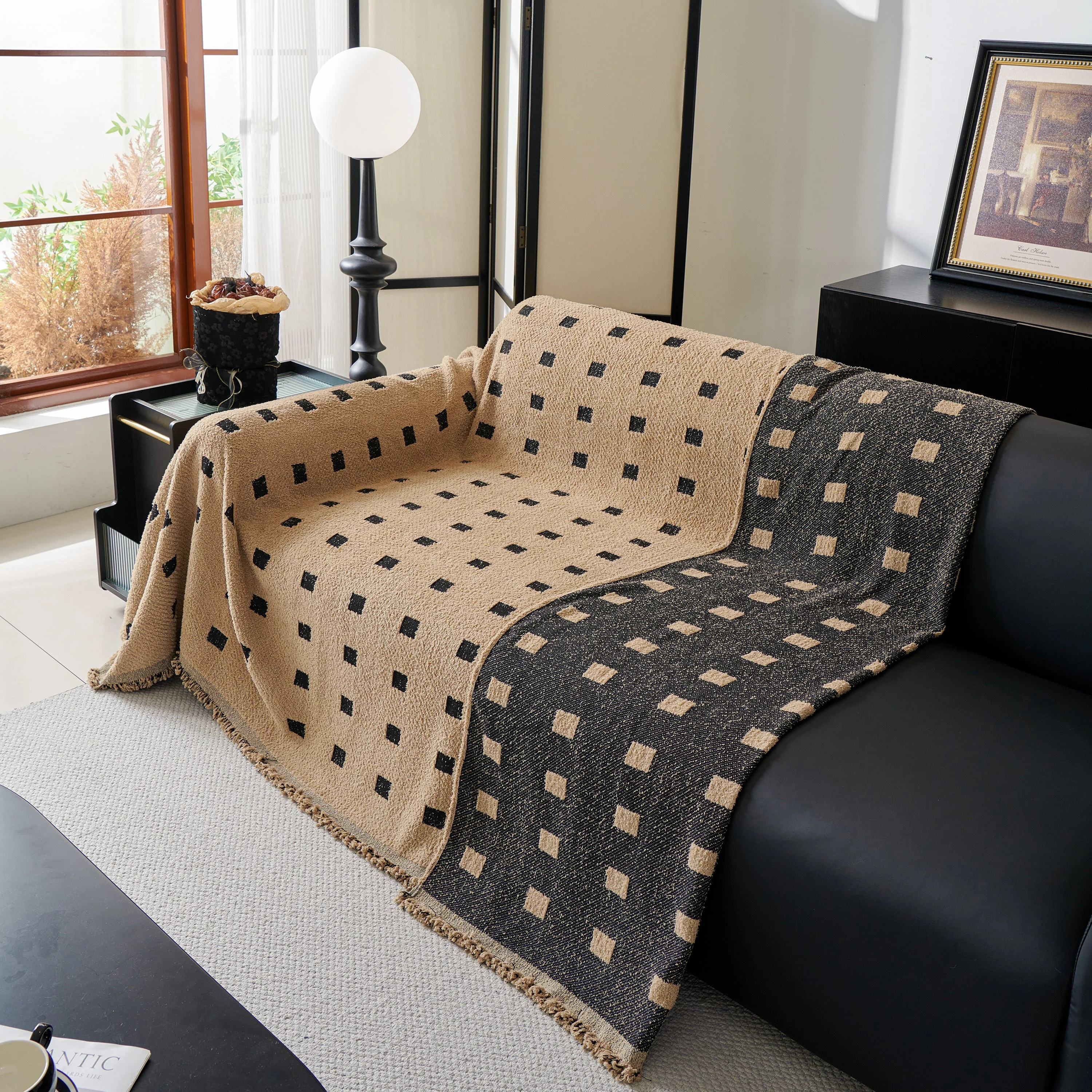 Sofa Throw Blanket with Woven Geometric Pattern & Tassels, Soft & Thick Couch Cover - Image 63