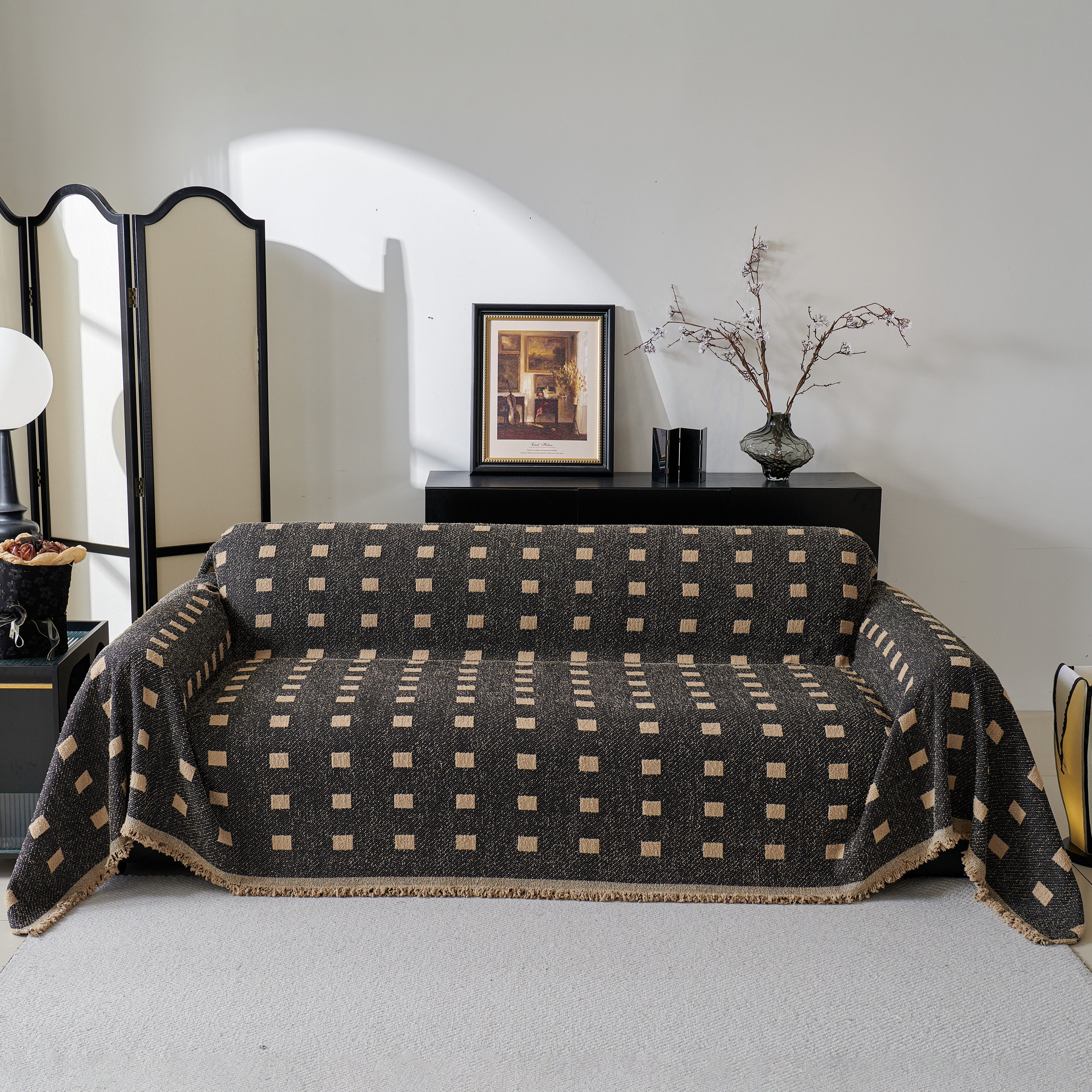 Sofa Throw Blanket with Woven Geometric Pattern & Tassels, Soft & Thick Couch Cover - Image 65