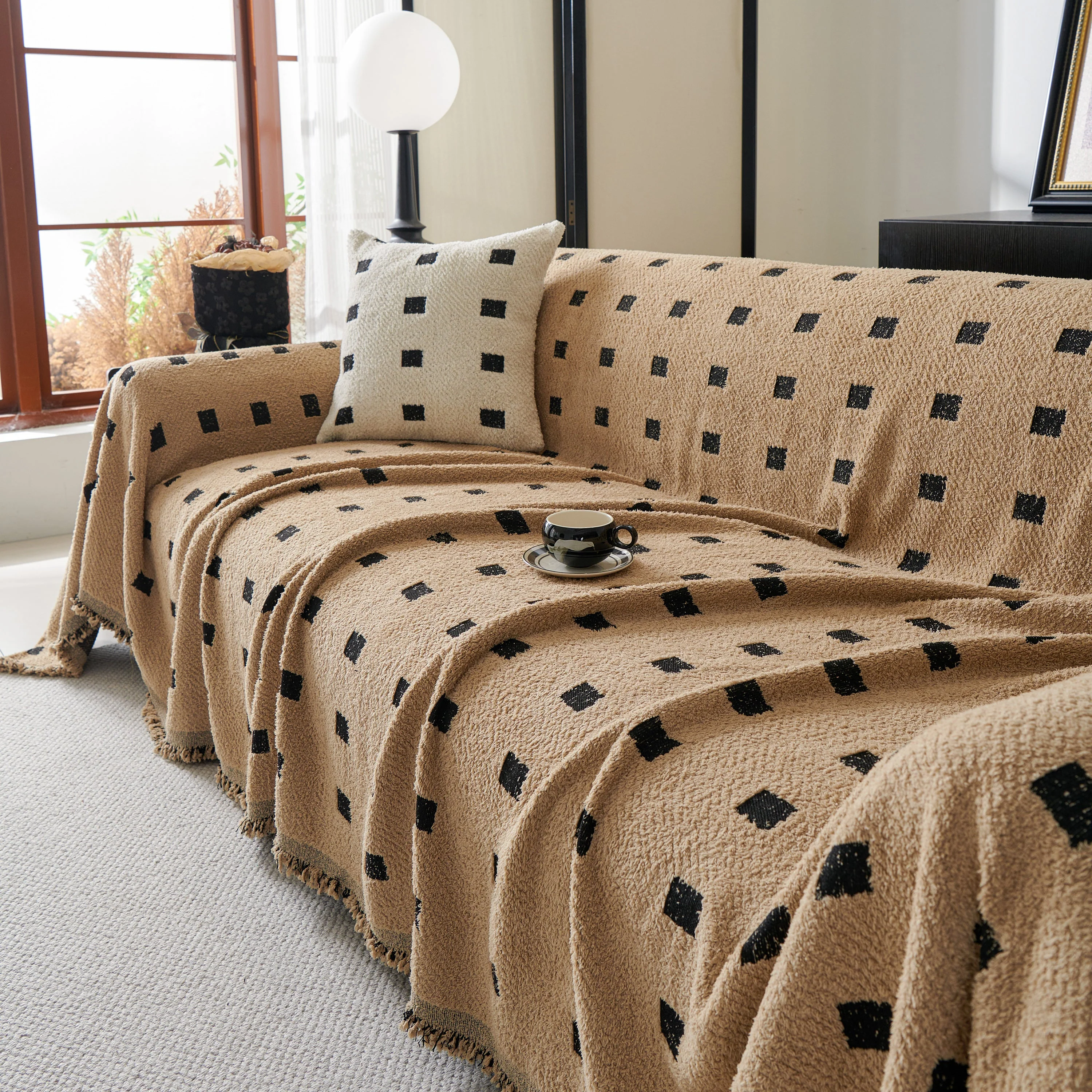 Sofa Throw Blanket with Woven Geometric Pattern & Tassels, Soft & Thick Couch Cover - Image 71
