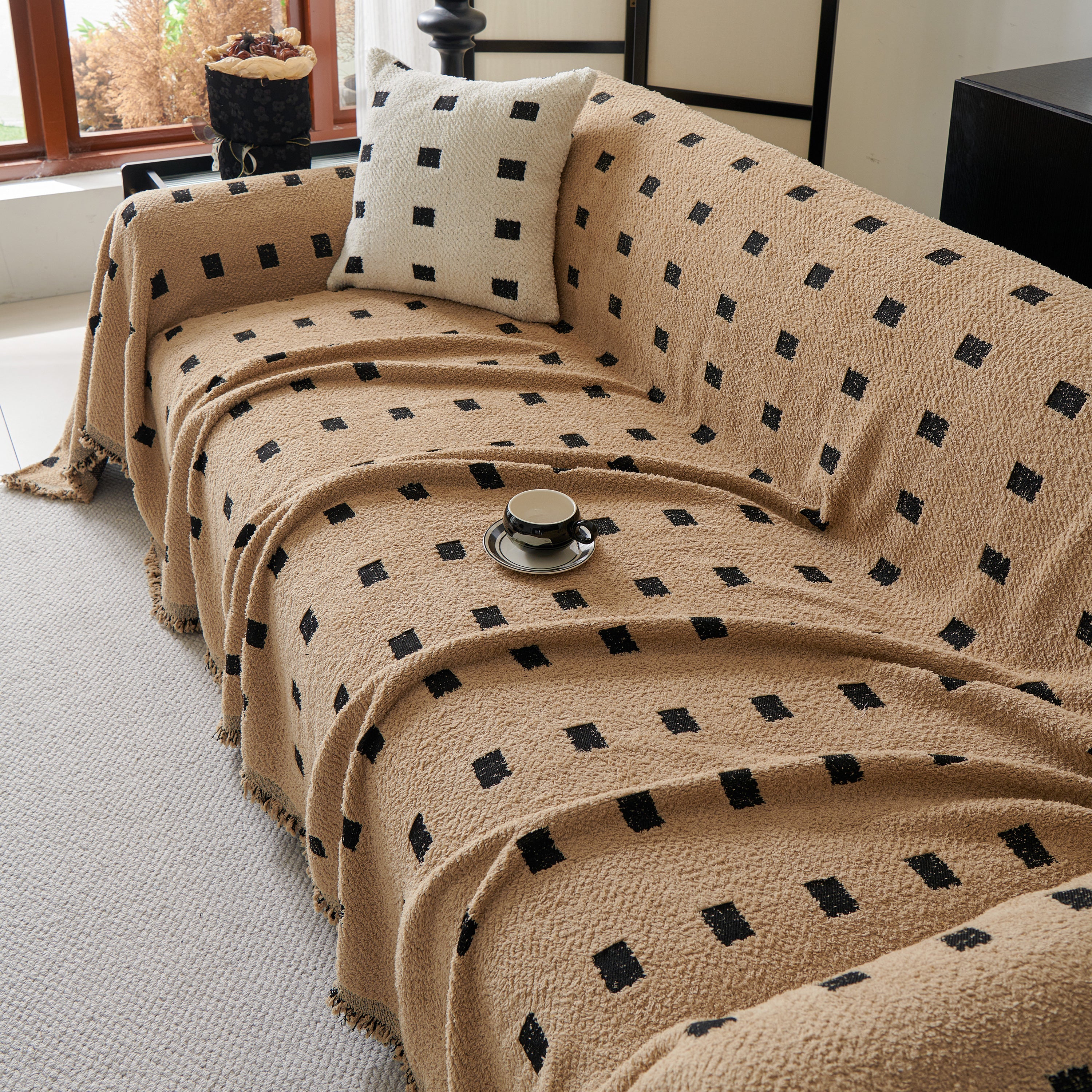 Sofa Throw Blanket with Woven Geometric Pattern & Tassels, Soft & Thick Couch Cover - Image 72