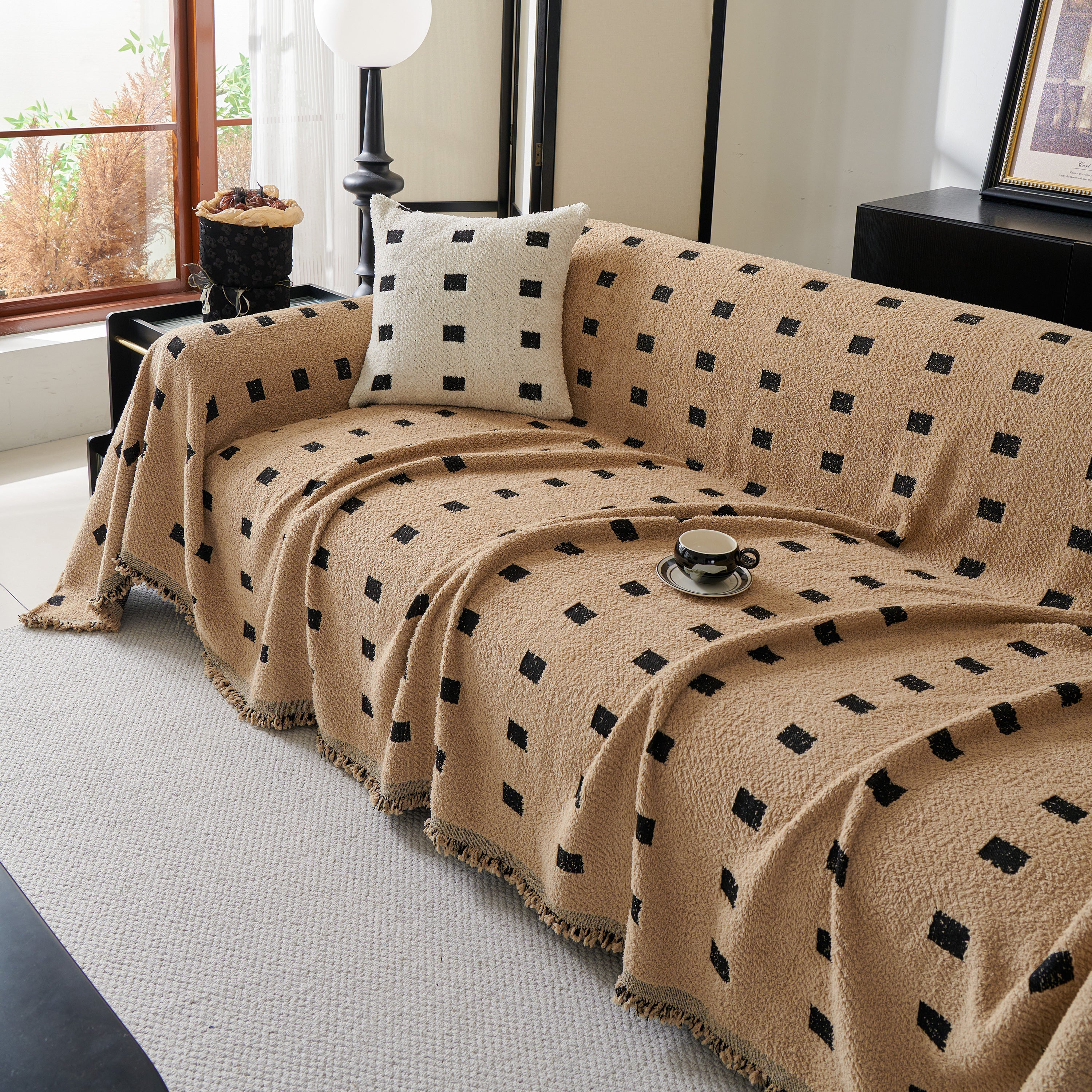 Sofa Throw Blanket with Woven Geometric Pattern & Tassels, Soft & Thick Couch Cover - Image 73