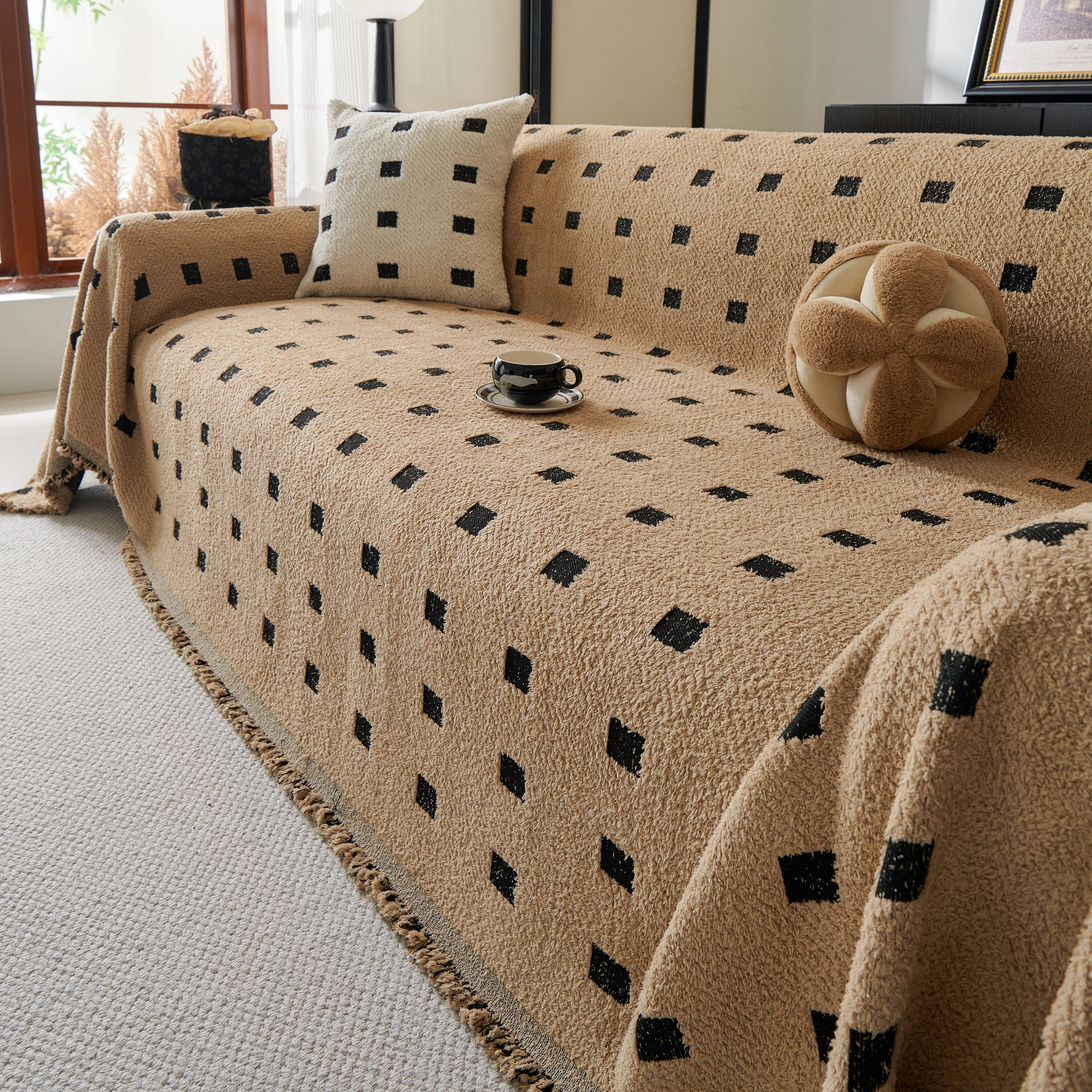 Sofa Throw Blanket with Woven Geometric Pattern & Tassels, Soft & Thick Couch Cover - Image 75