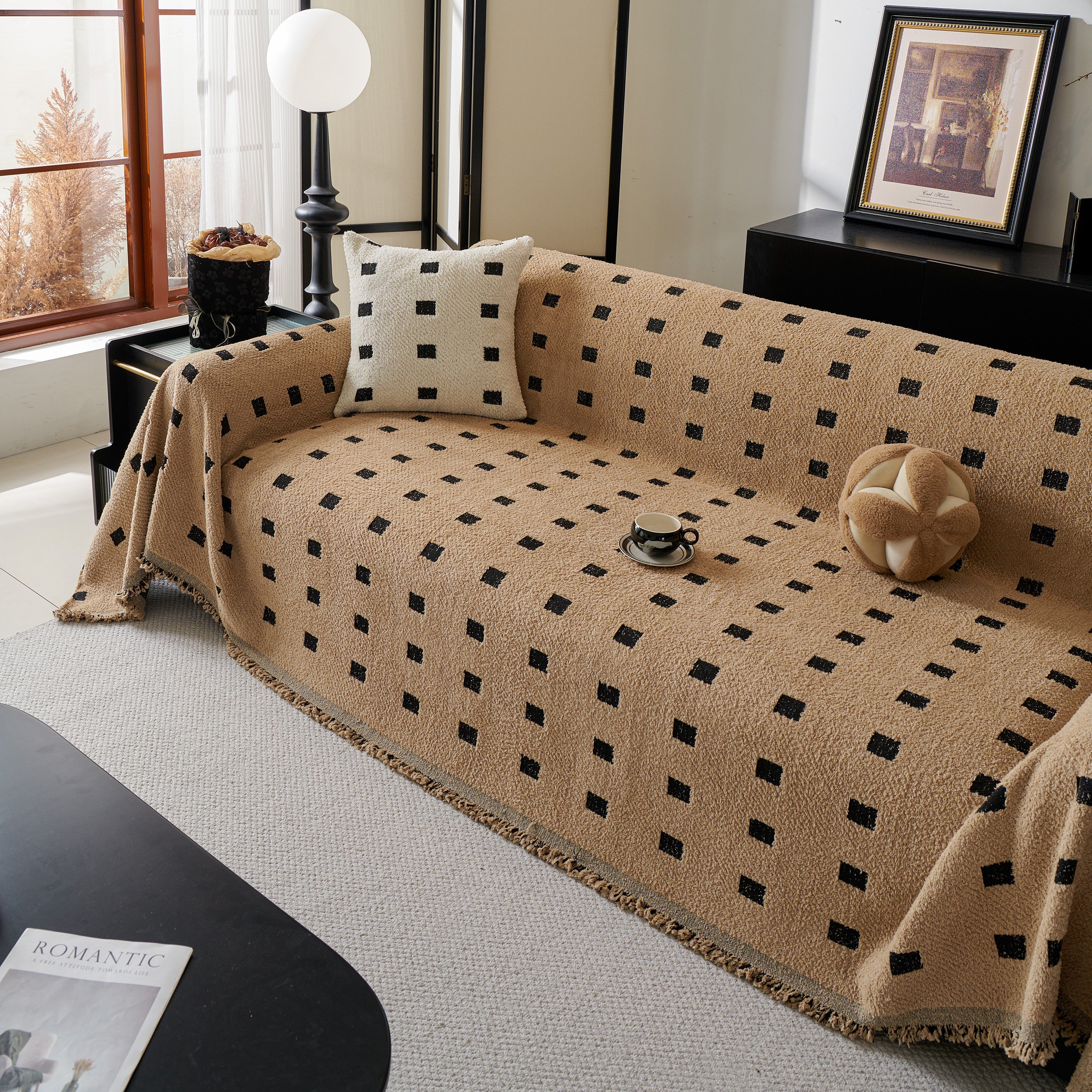 Sofa Throw Blanket with Woven Geometric Pattern & Tassels, Soft & Thick Couch Cover - Image 76