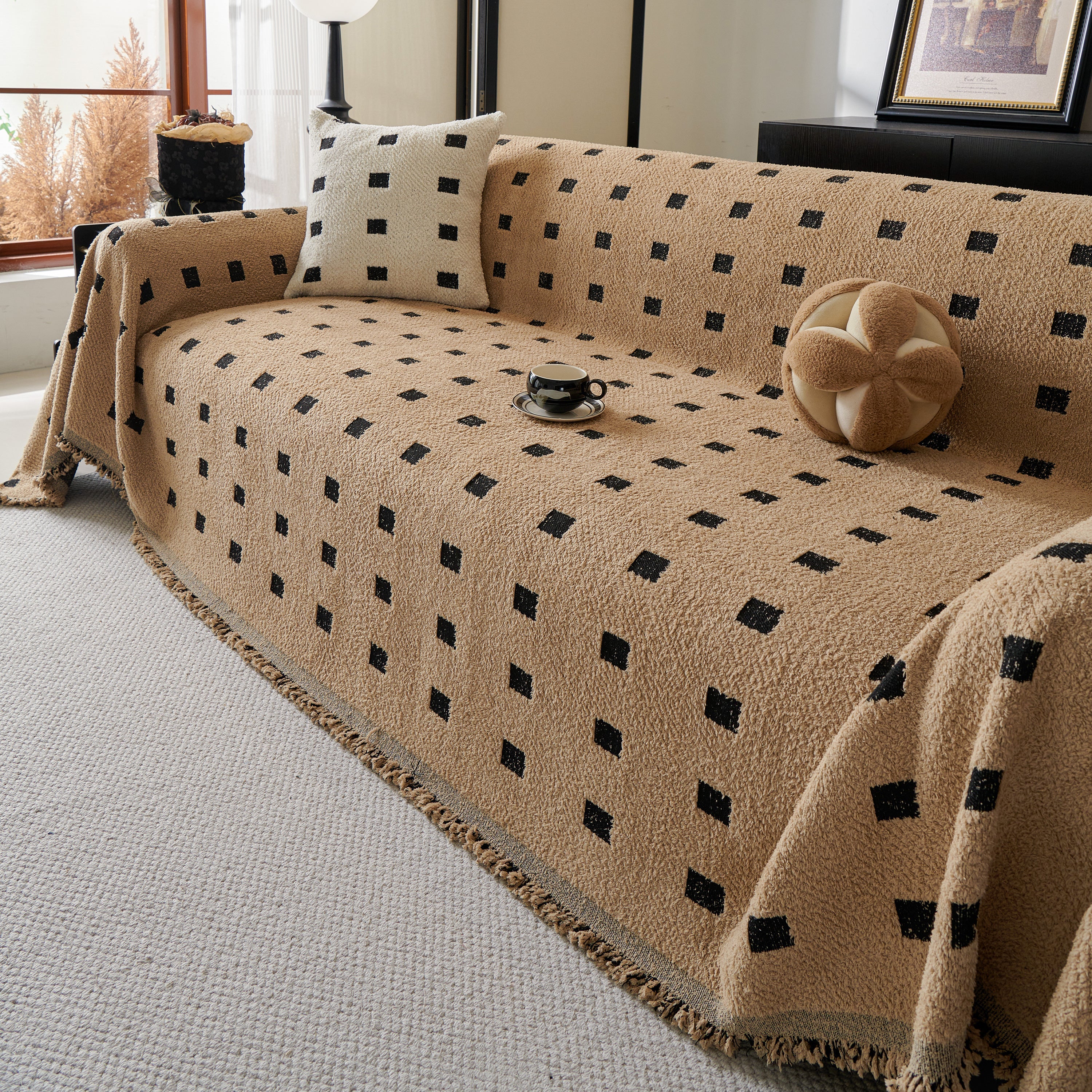 Sofa Throw Blanket with Woven Geometric Pattern & Tassels, Soft & Thick Couch Cover - Image 77