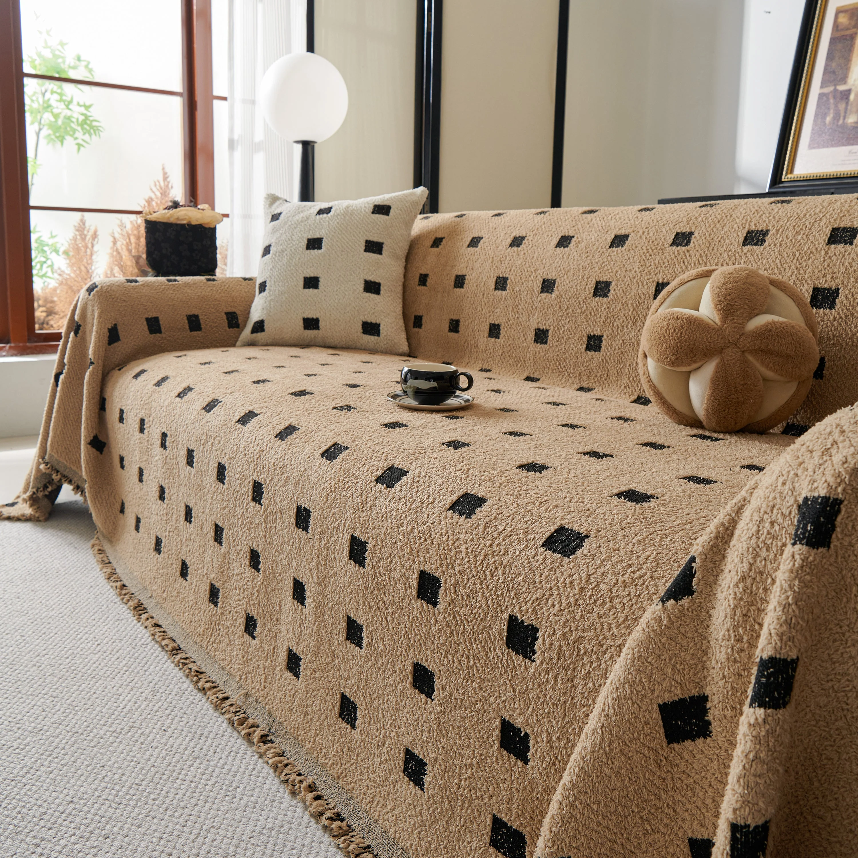 Sofa Throw Blanket with Woven Geometric Pattern & Tassels, Soft & Thick Couch Cover - Image 78