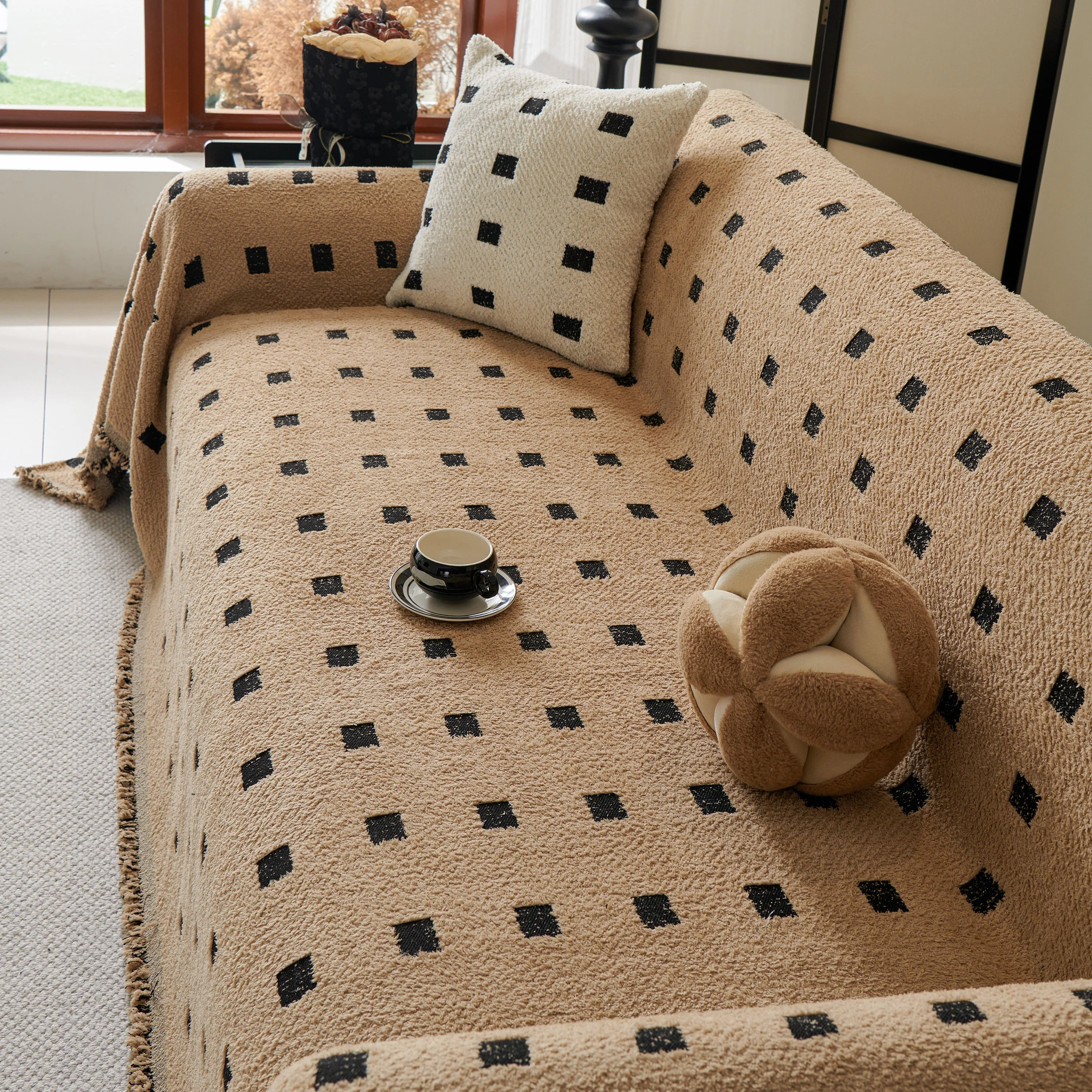 Sofa Throw Blanket with Woven Geometric Pattern & Tassels, Soft & Thick Couch Cover - Image 79