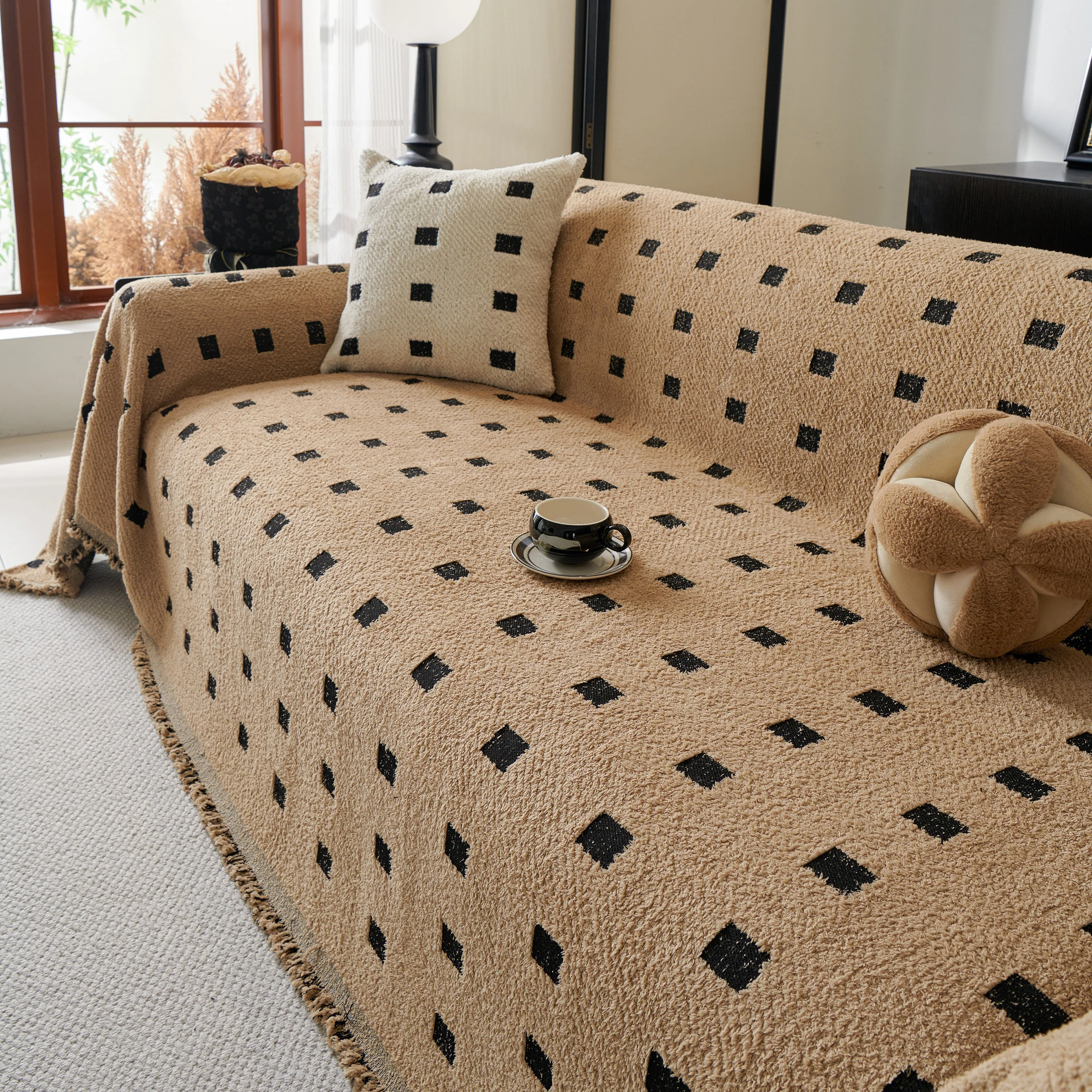 Sofa Throw Blanket with Woven Geometric Pattern & Tassels, Soft & Thick Couch Cover - Image 80