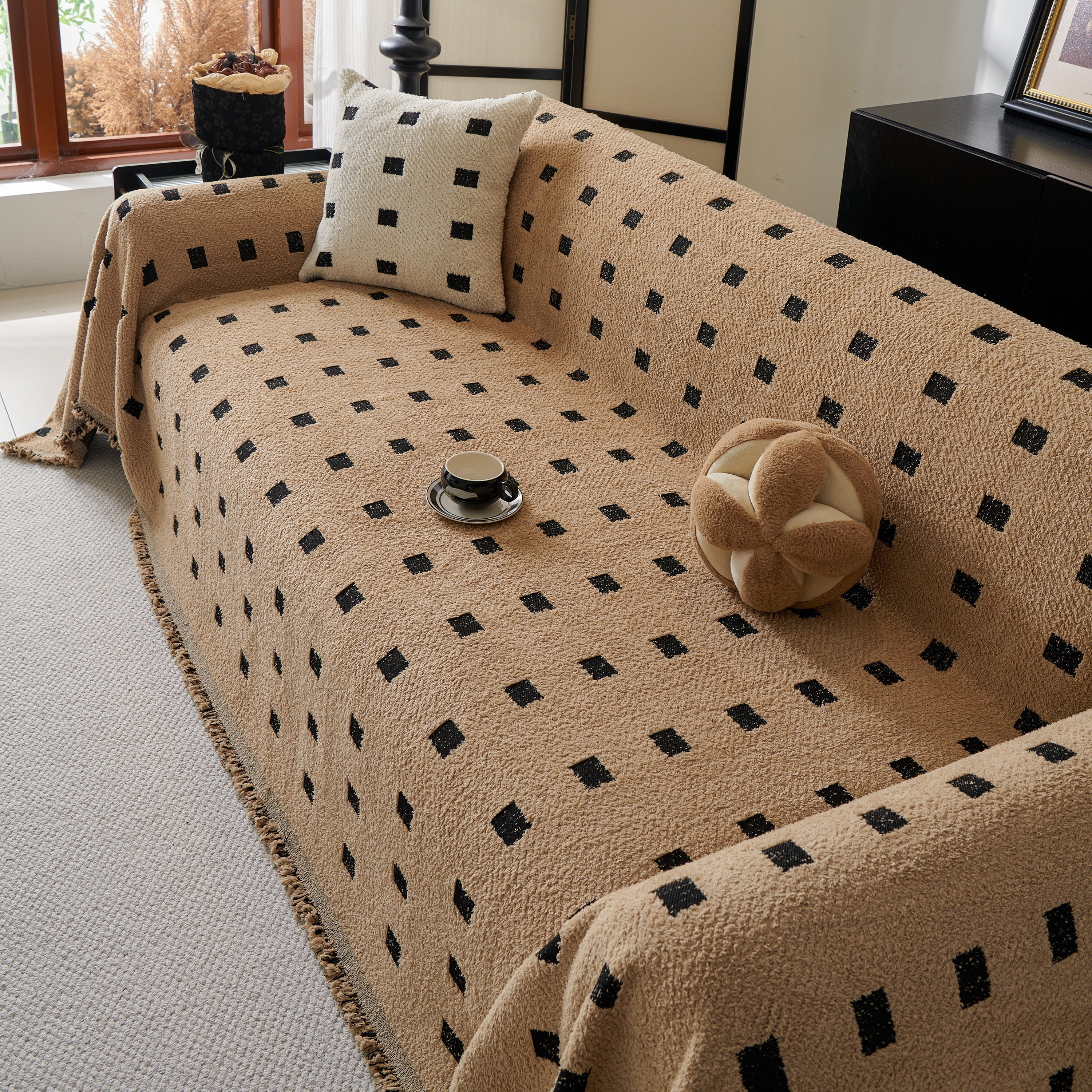 Sofa Throw Blanket with Woven Geometric Pattern & Tassels, Soft & Thick Couch Cover - Image 81