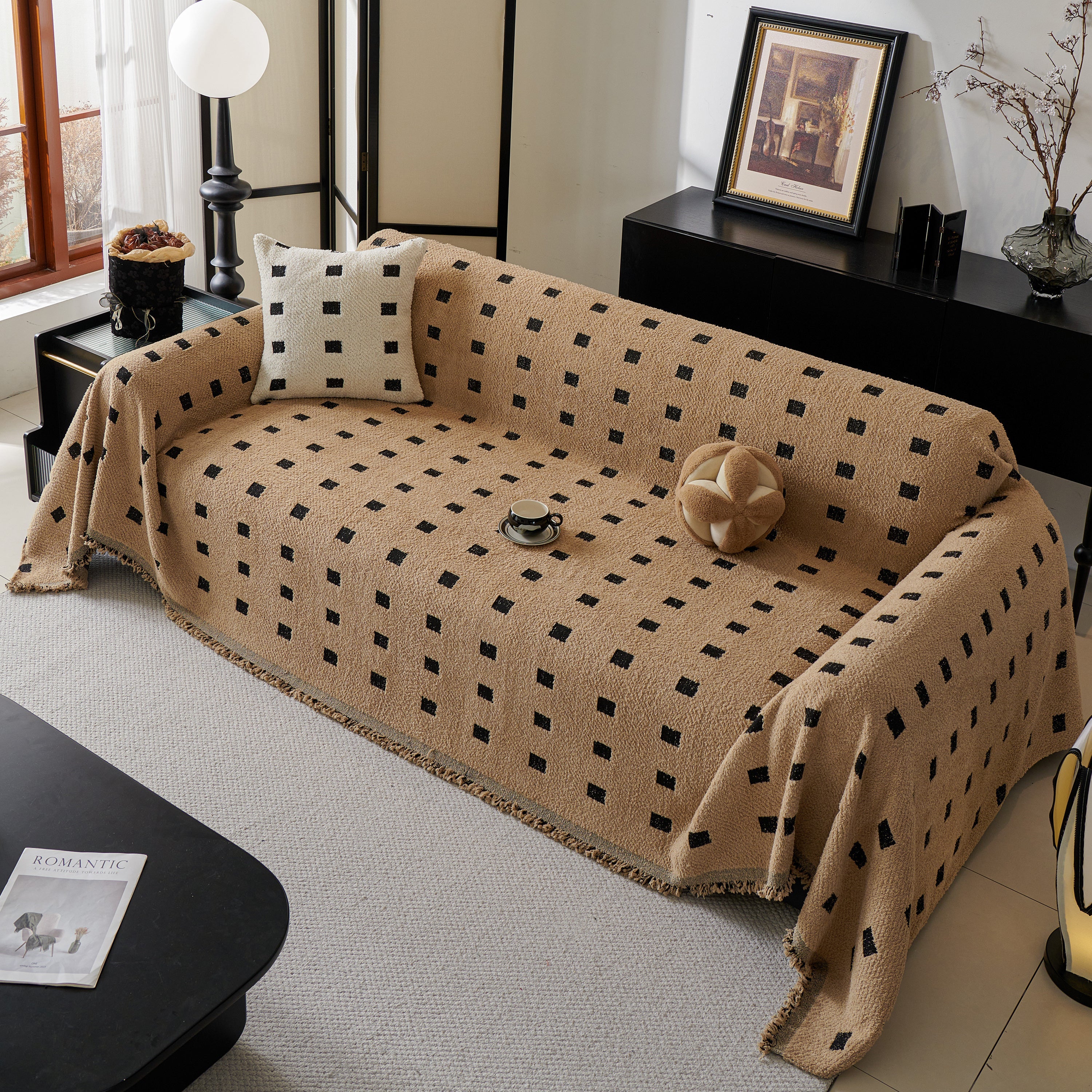 Sofa Throw Blanket with Woven Geometric Pattern & Tassels, Soft & Thick Couch Cover - Image 82