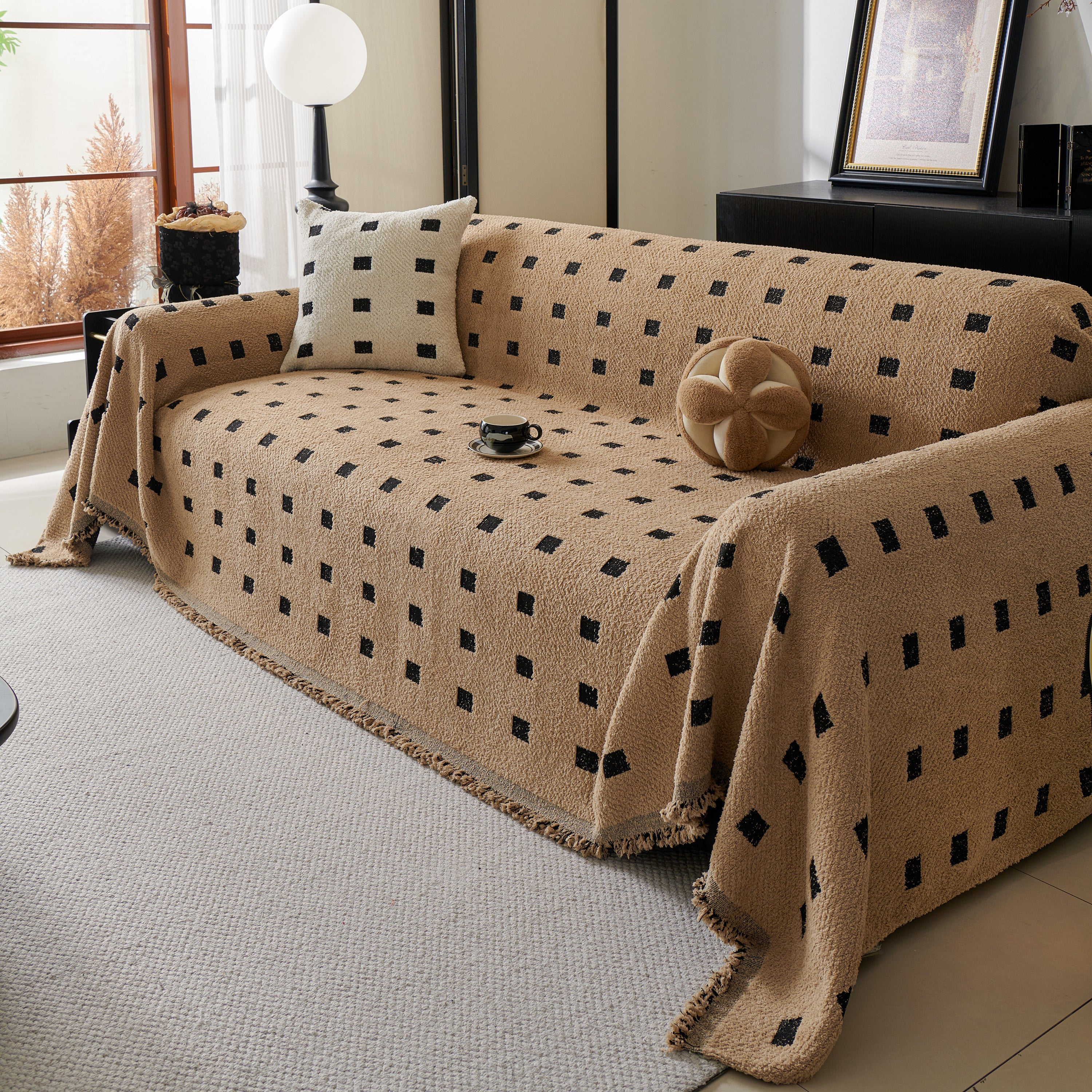 Sofa Throw Blanket with Woven Geometric Pattern & Tassels, Soft & Thick Couch Cover - Image 83