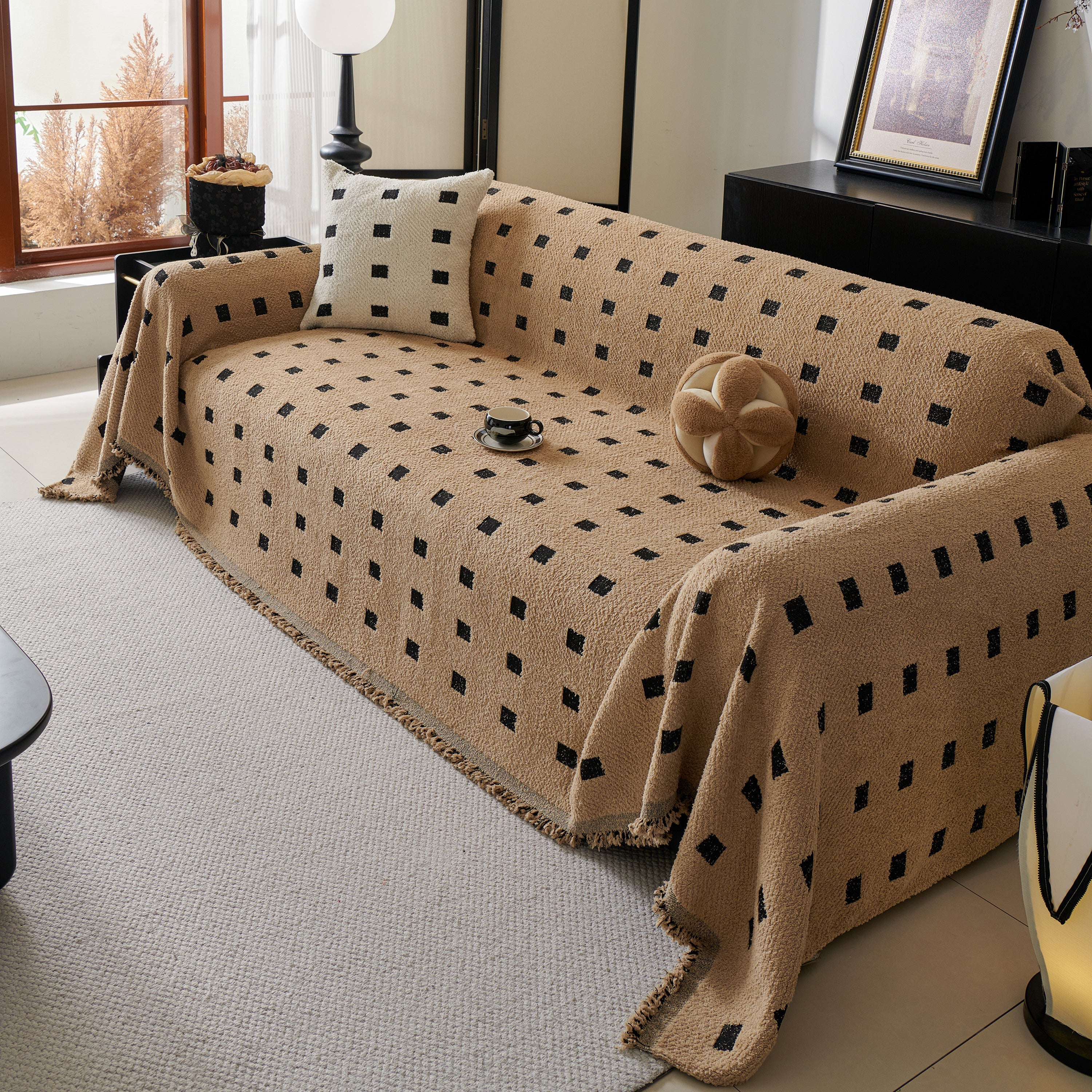 Sofa Throw Blanket with Woven Geometric Pattern & Tassels, Soft & Thick Couch Cover - Image 84