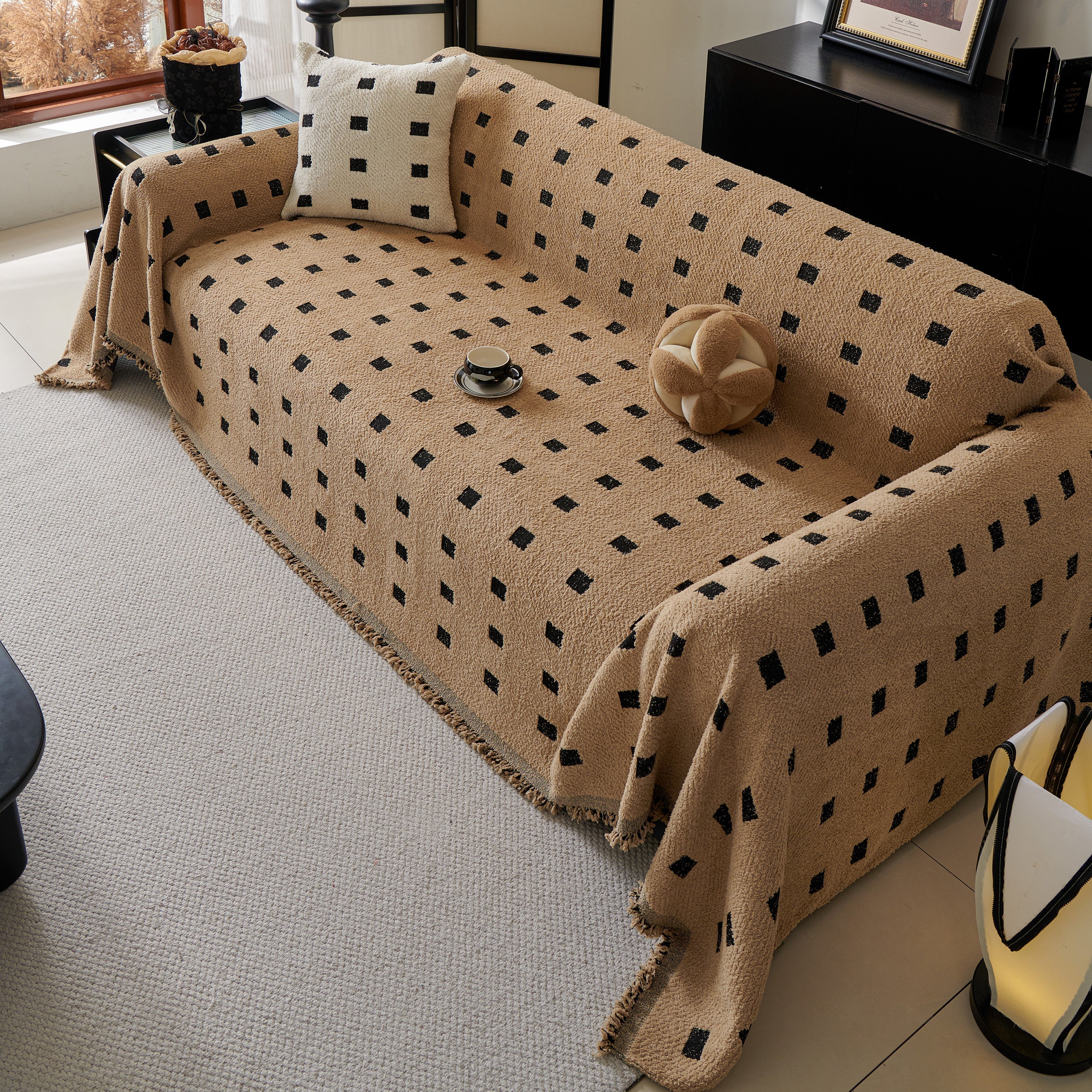 Sofa Throw Blanket with Woven Geometric Pattern & Tassels, Soft & Thick Couch Cover - Image 85
