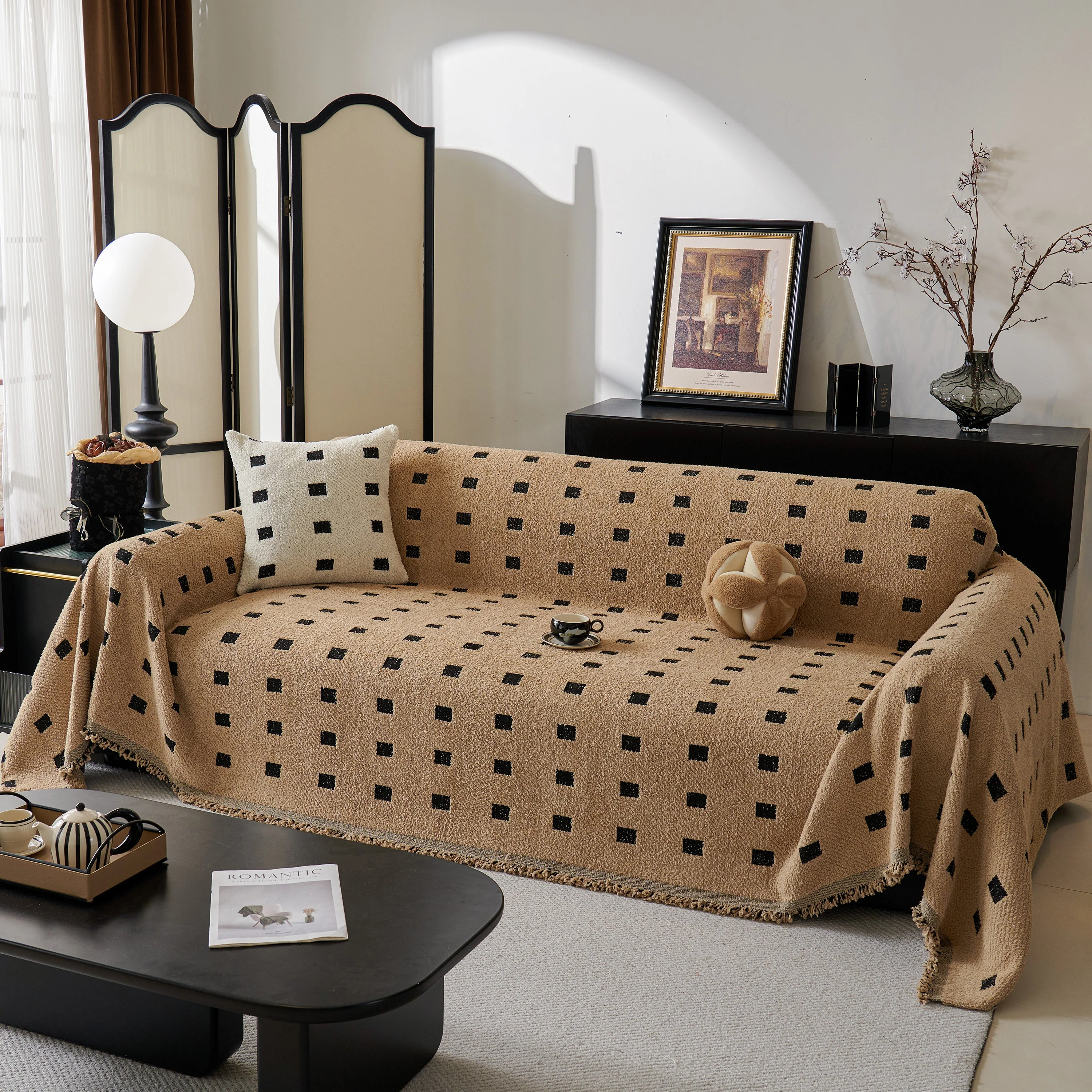 Sofa Throw Blanket with Woven Geometric Pattern & Tassels, Soft & Thick Couch Cover - Image 87