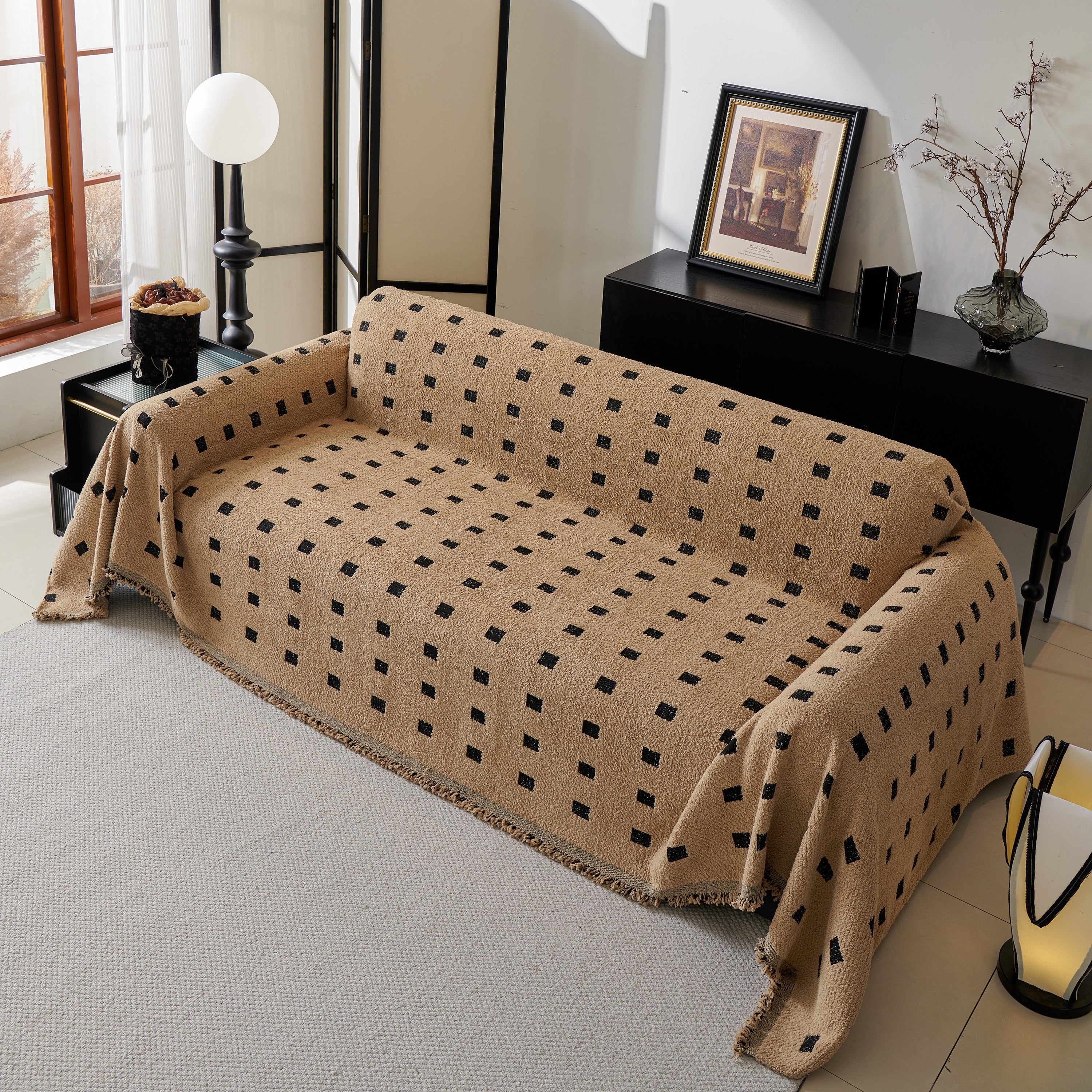 Sofa Throw Blanket with Woven Geometric Pattern & Tassels, Soft & Thick Couch Cover - Image 89