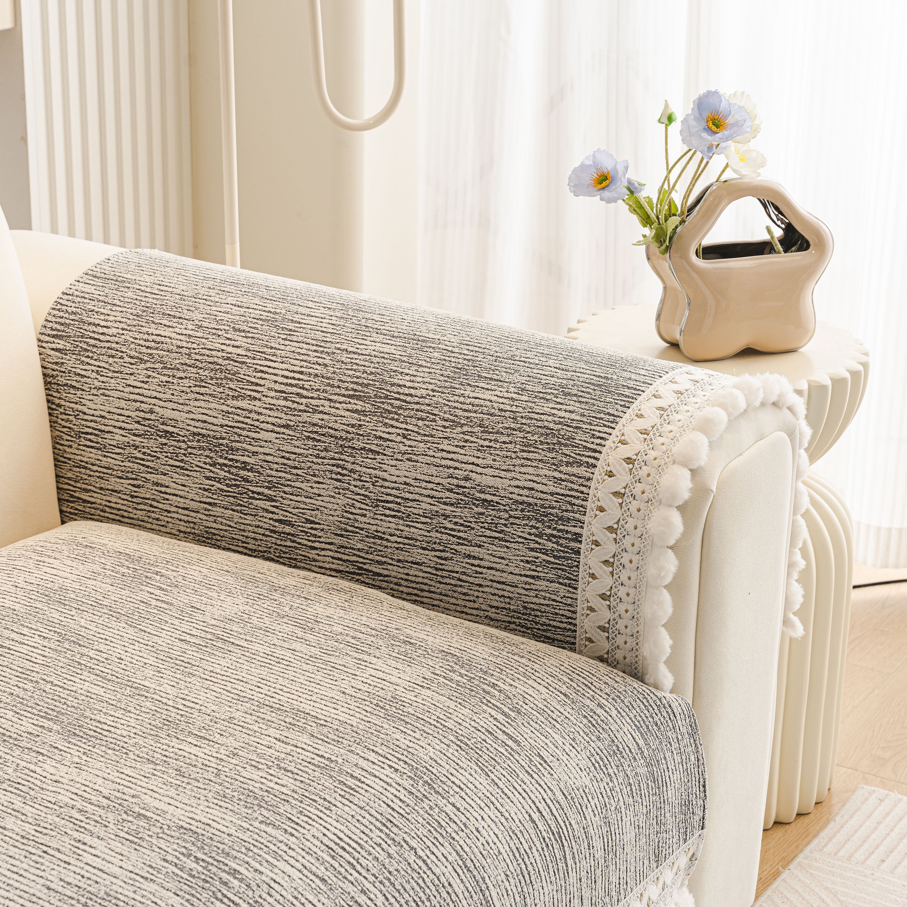 Soft Chenille Sectional Sofa Cover with Pom Pom Trim – Non-Slip Couch Protector - Image 18