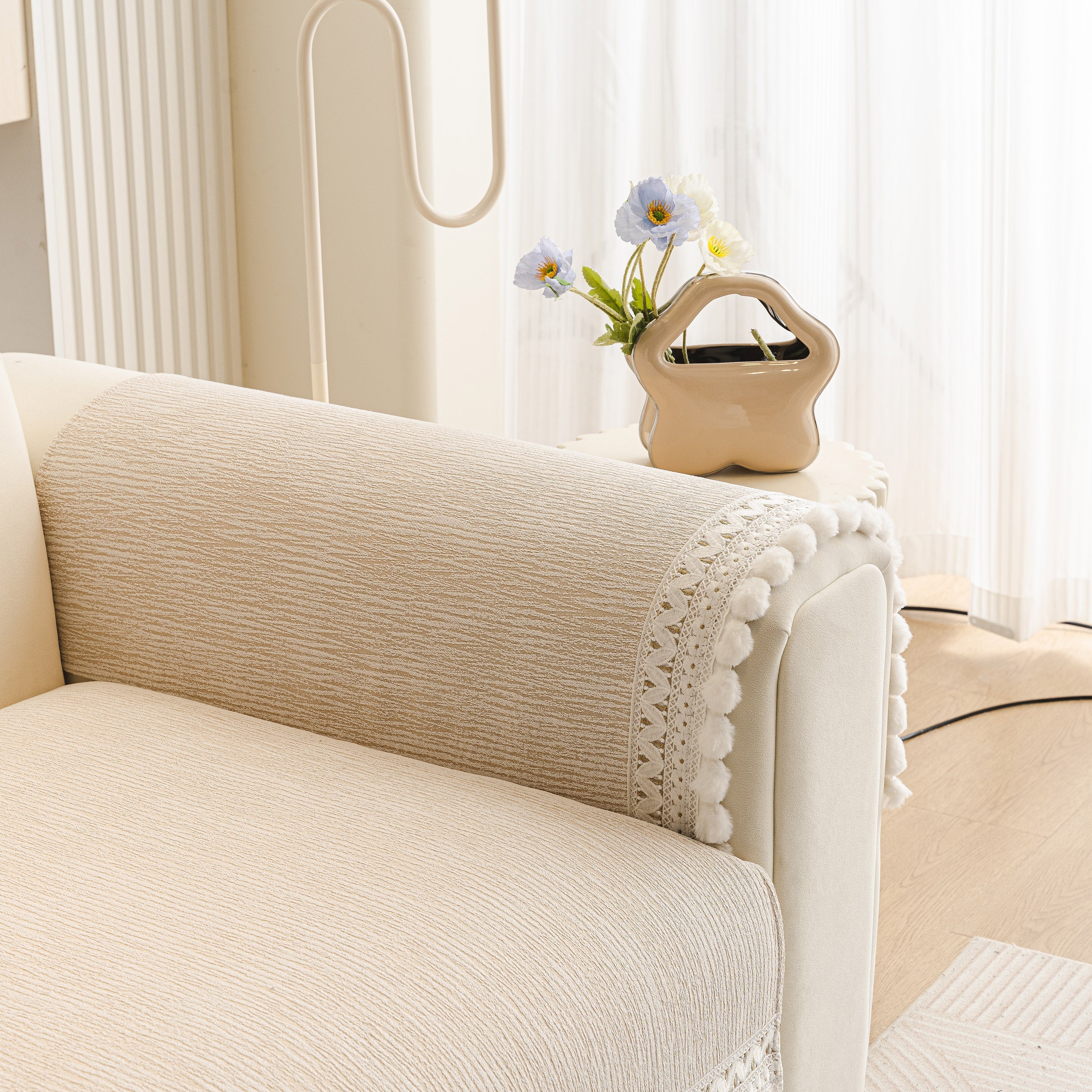 Soft Chenille Sectional Sofa Cover with Pom Pom Trim – Non-Slip Couch Protector - Image 37