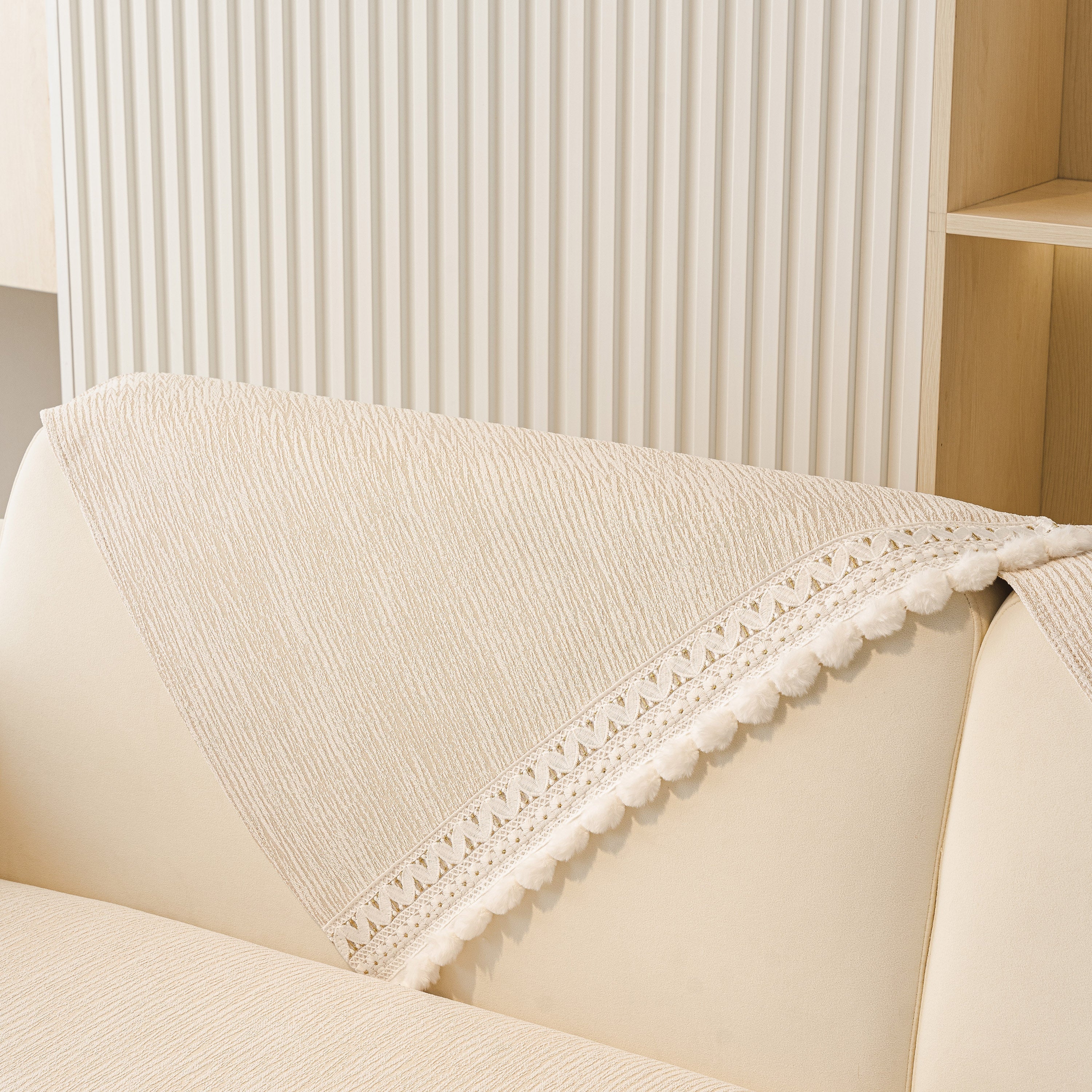 Soft Chenille Sectional Sofa Cover with Pom Pom Trim – Non-Slip Couch Protector - Image 42