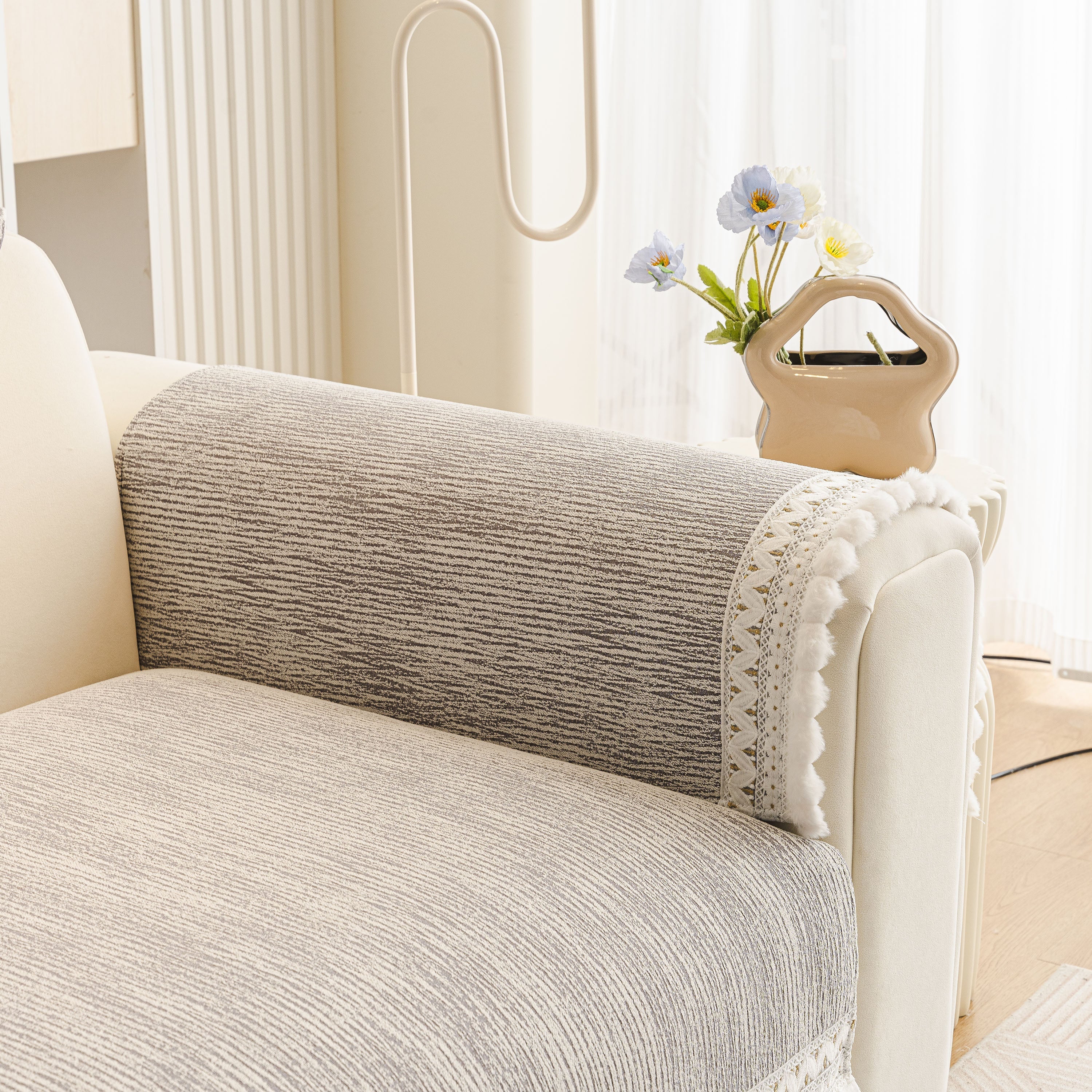 Soft Chenille Sectional Sofa Cover with Pom Pom Trim – Non-Slip Couch Protector - Image 52