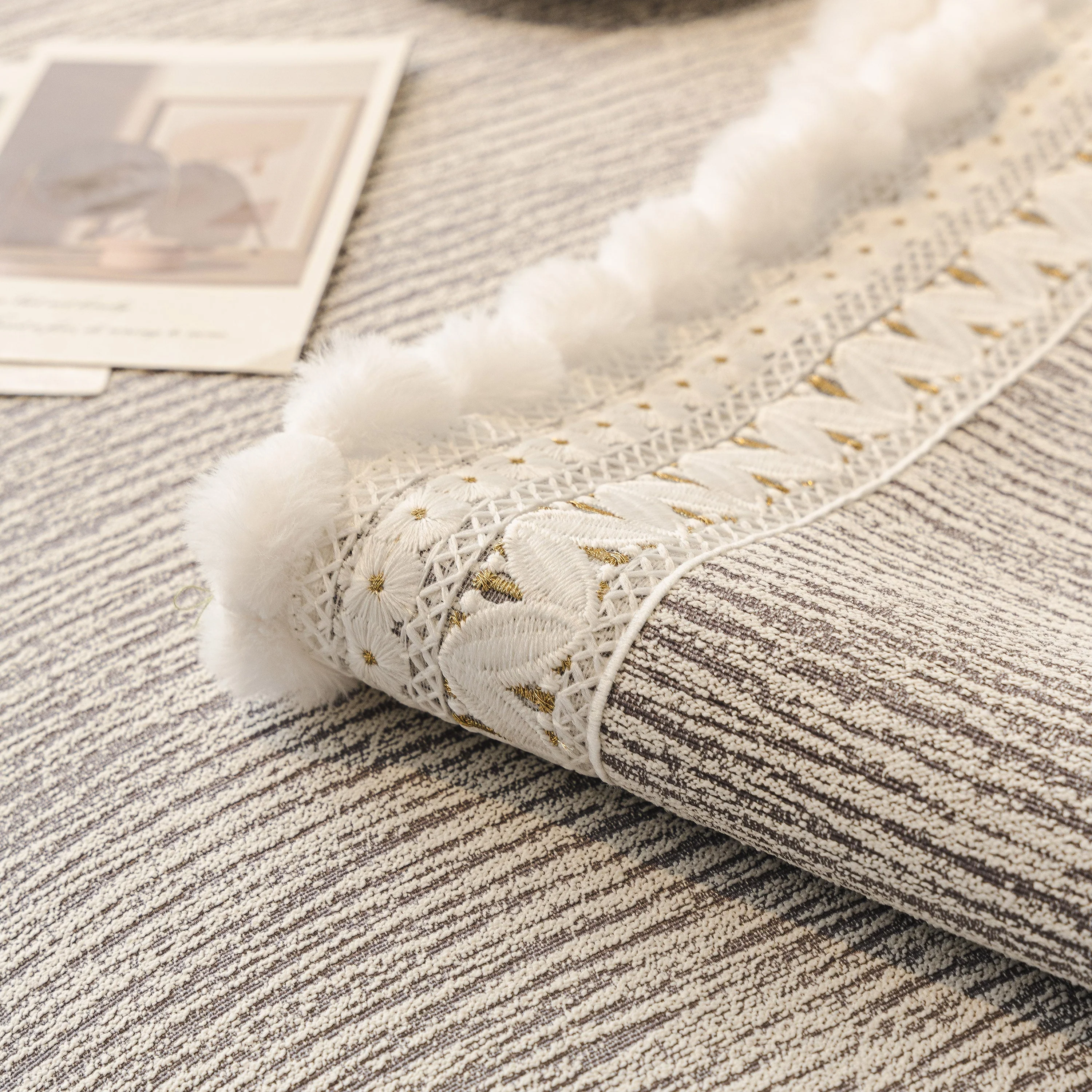 Soft Chenille Sectional Sofa Cover with Pom Pom Trim – Non-Slip Couch Protector - Image 55