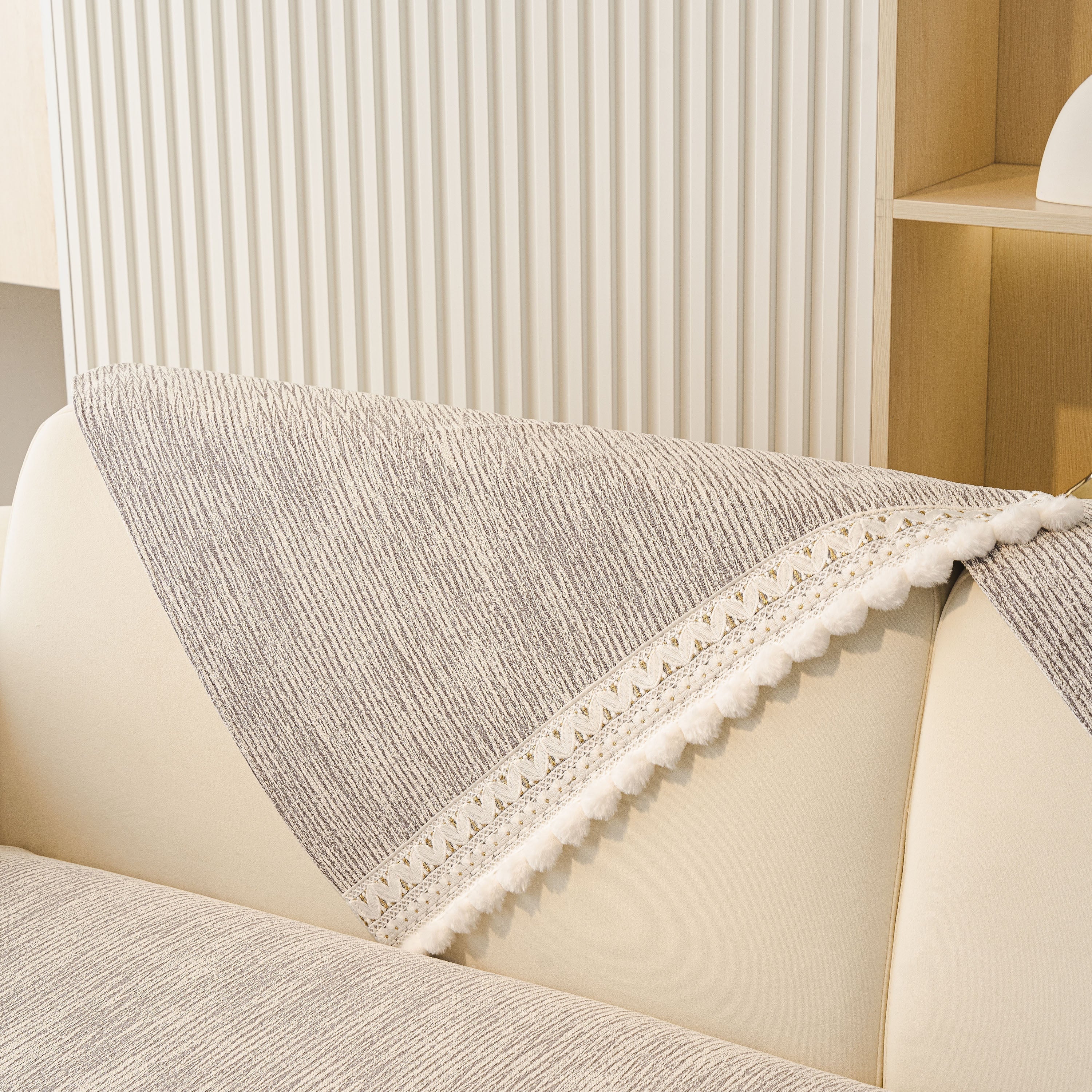 Soft Chenille Sectional Sofa Cover with Pom Pom Trim – Non-Slip Couch Protector - Image 63