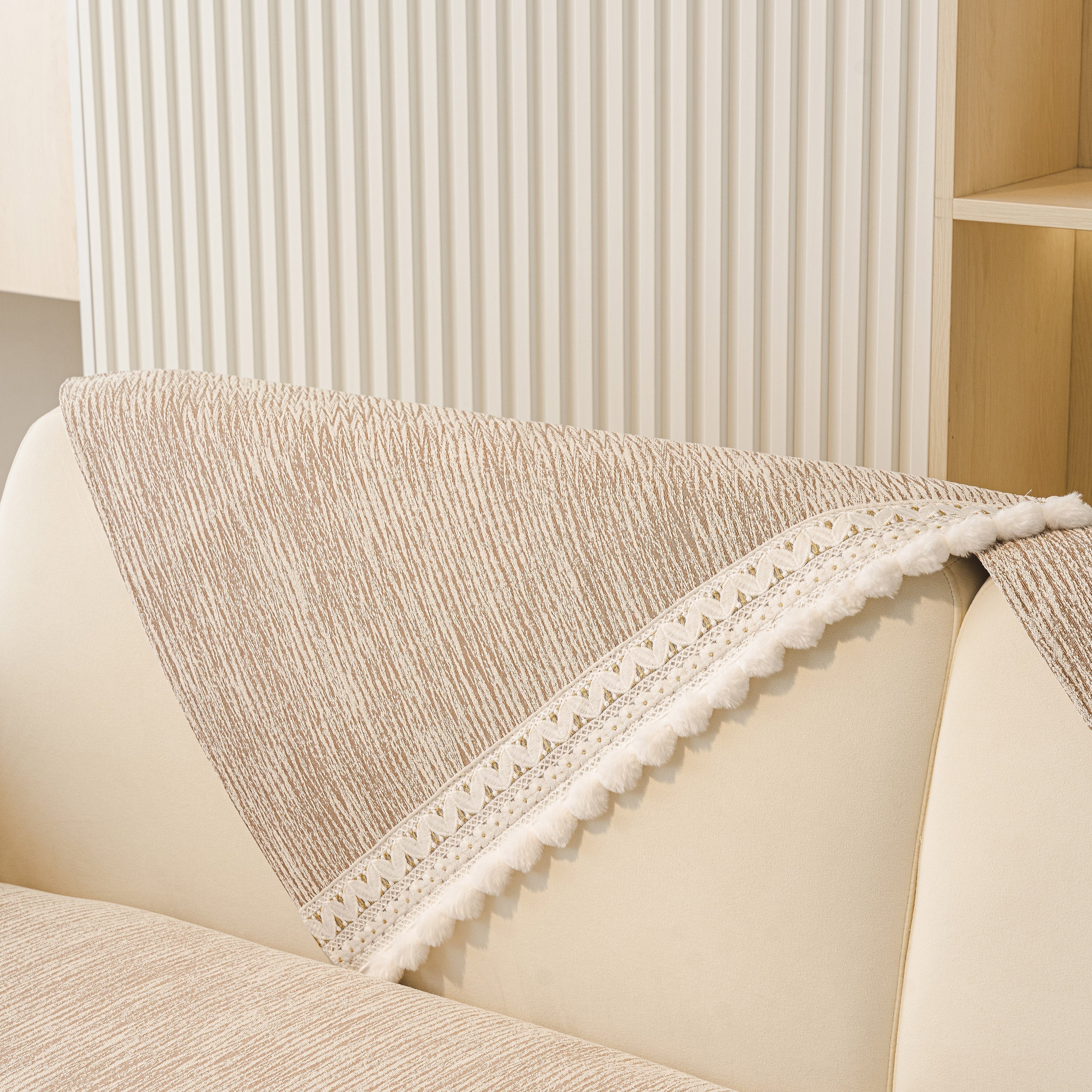 Soft Chenille Sectional Sofa Cover with Pom Pom Trim – Non-Slip Couch Protector - Image 87